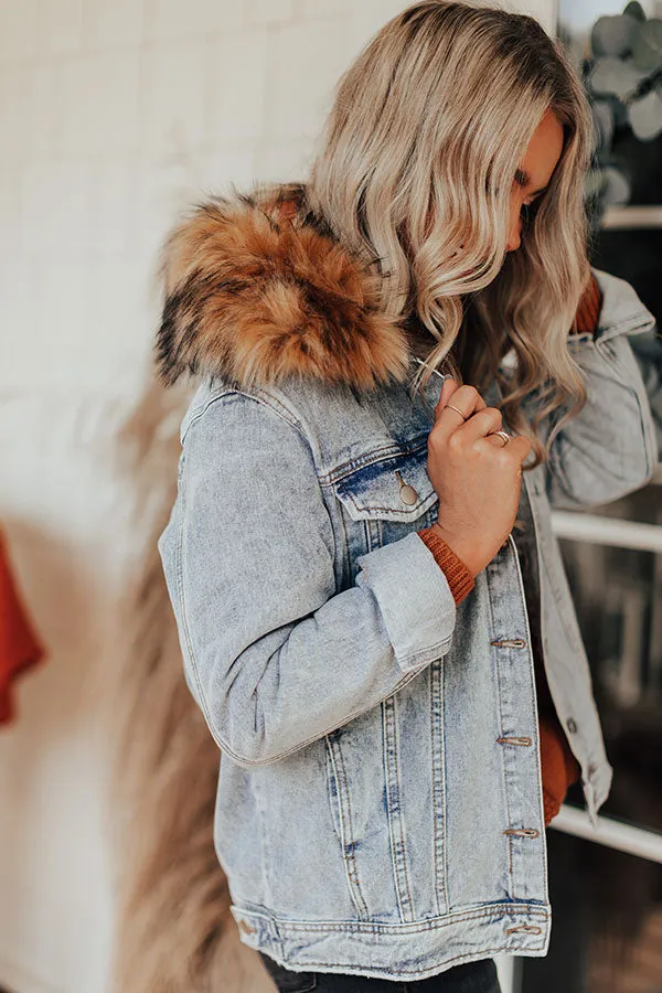 French Accent Fur Collared Denim Jacket