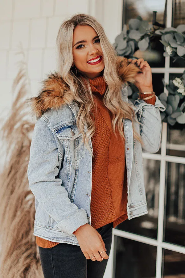 French Accent Fur Collared Denim Jacket