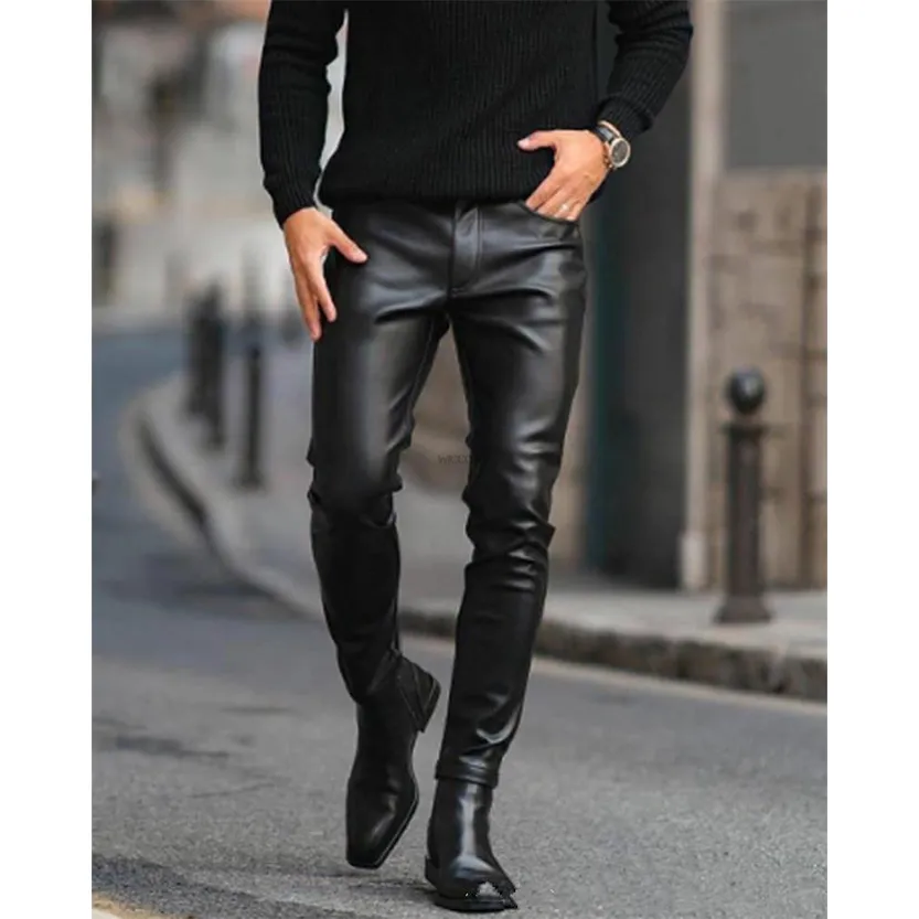 Funki Buys | Pants | Men's Faux Leather Fashion Biker Pants