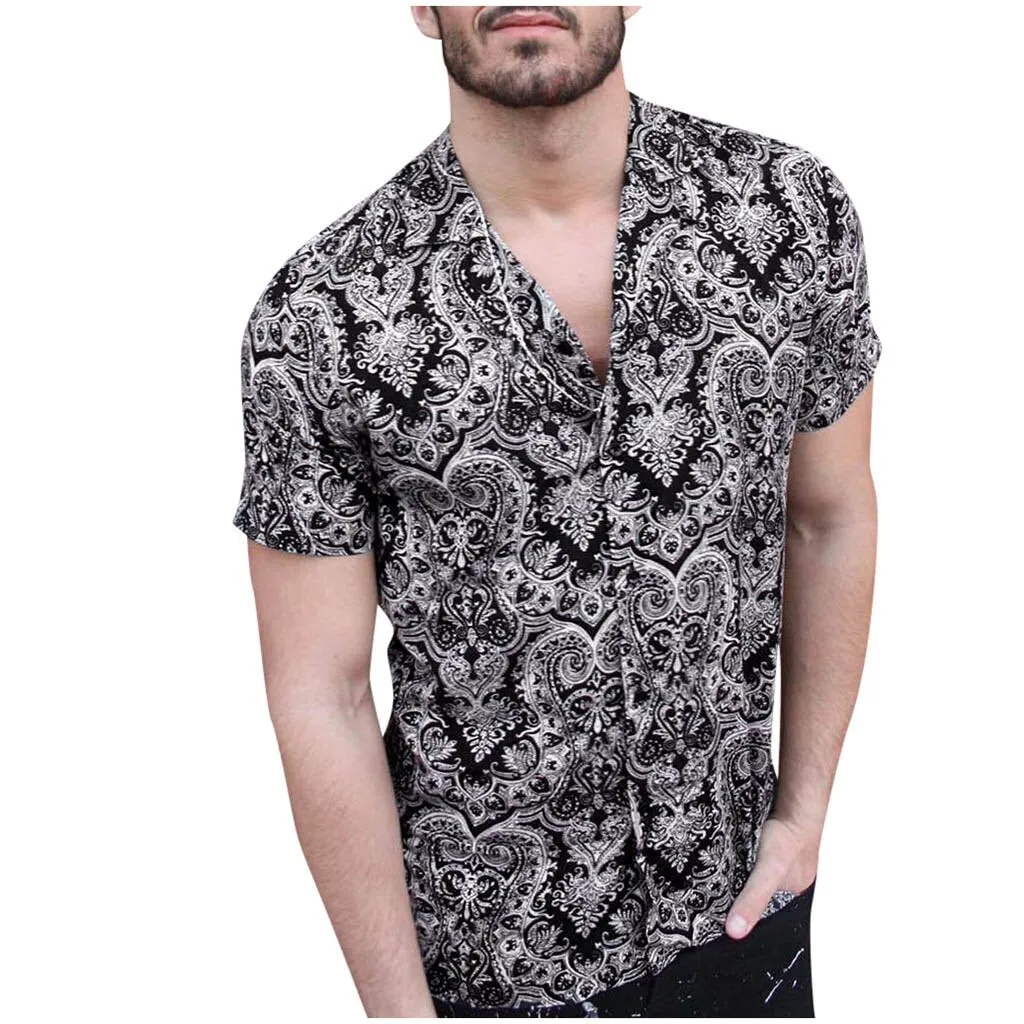 Funki Buys | Shirts | Men's Floral Hipster Short Sleeve Dress Shirt