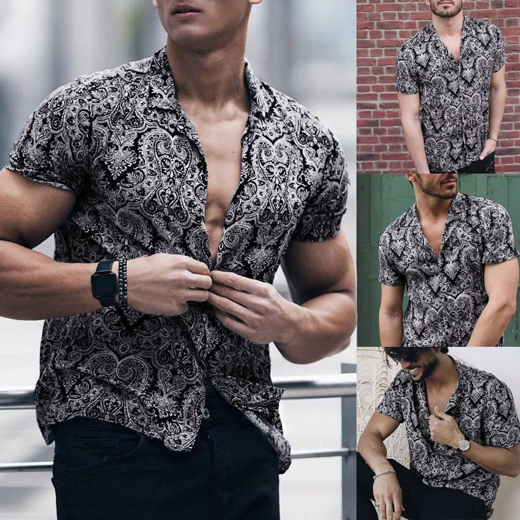 Funki Buys | Shirts | Men's Floral Hipster Short Sleeve Dress Shirt