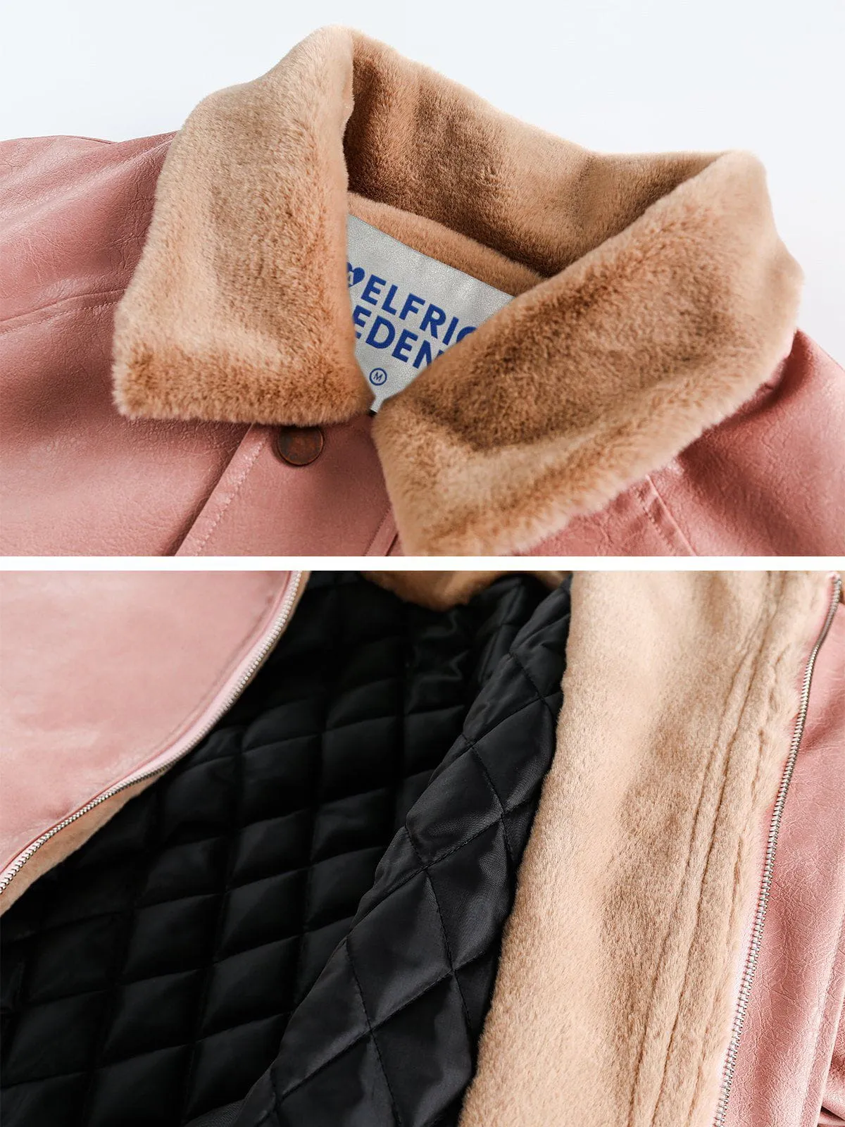 Fur Collar Faux Leather Bomber Jacket