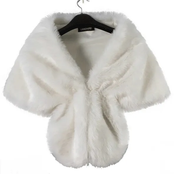 Great Gatsby 1920's Bridal Wedding Faux Fur Shawl Wrap - White STYLE 2