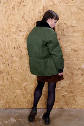 Green Puffa Jacket with Fur Collar