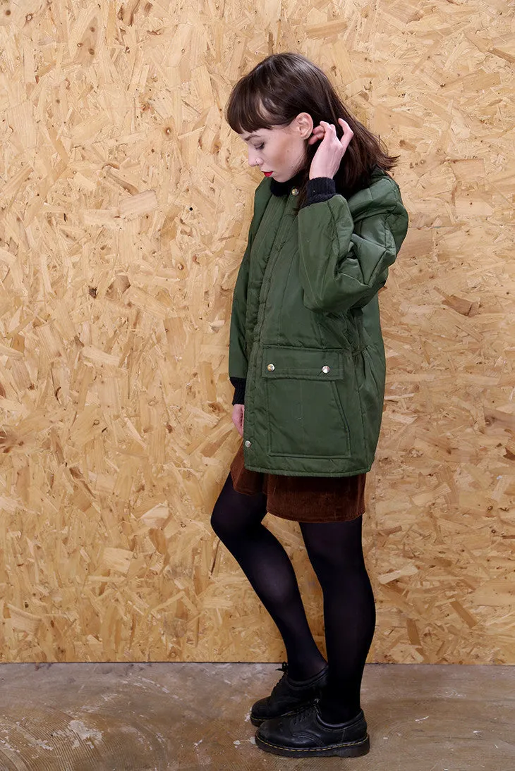 Green Puffa Jacket with Fur Collar