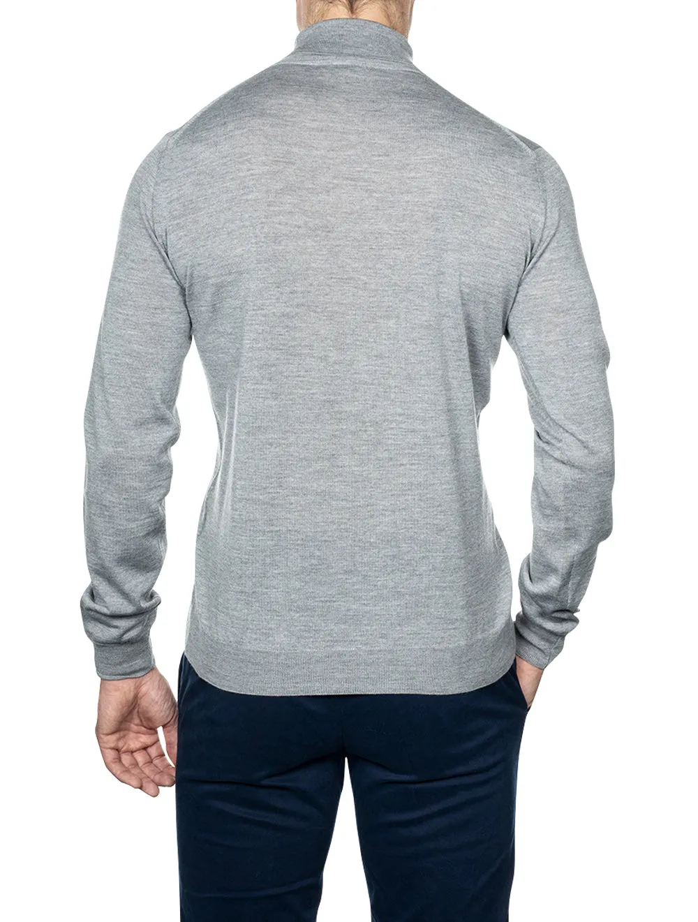 Grey Roll Neck Fine Merino Wool Jumper