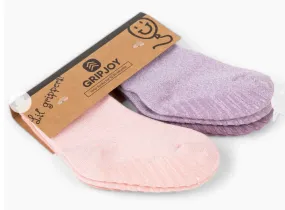 Gripjoy 4 Pack Crew Non-Slip Grip Socks for Toddlers-Pink Purple- 6-8 Years Old