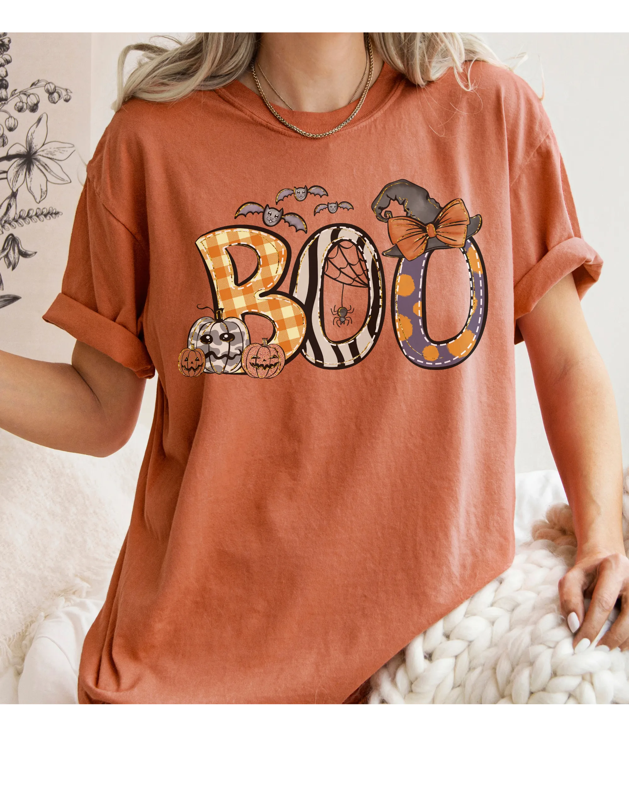 Halloween Boo Comfort Colors® T-Shirt, Women's Cute Halloween Letters Women's T-Shirt