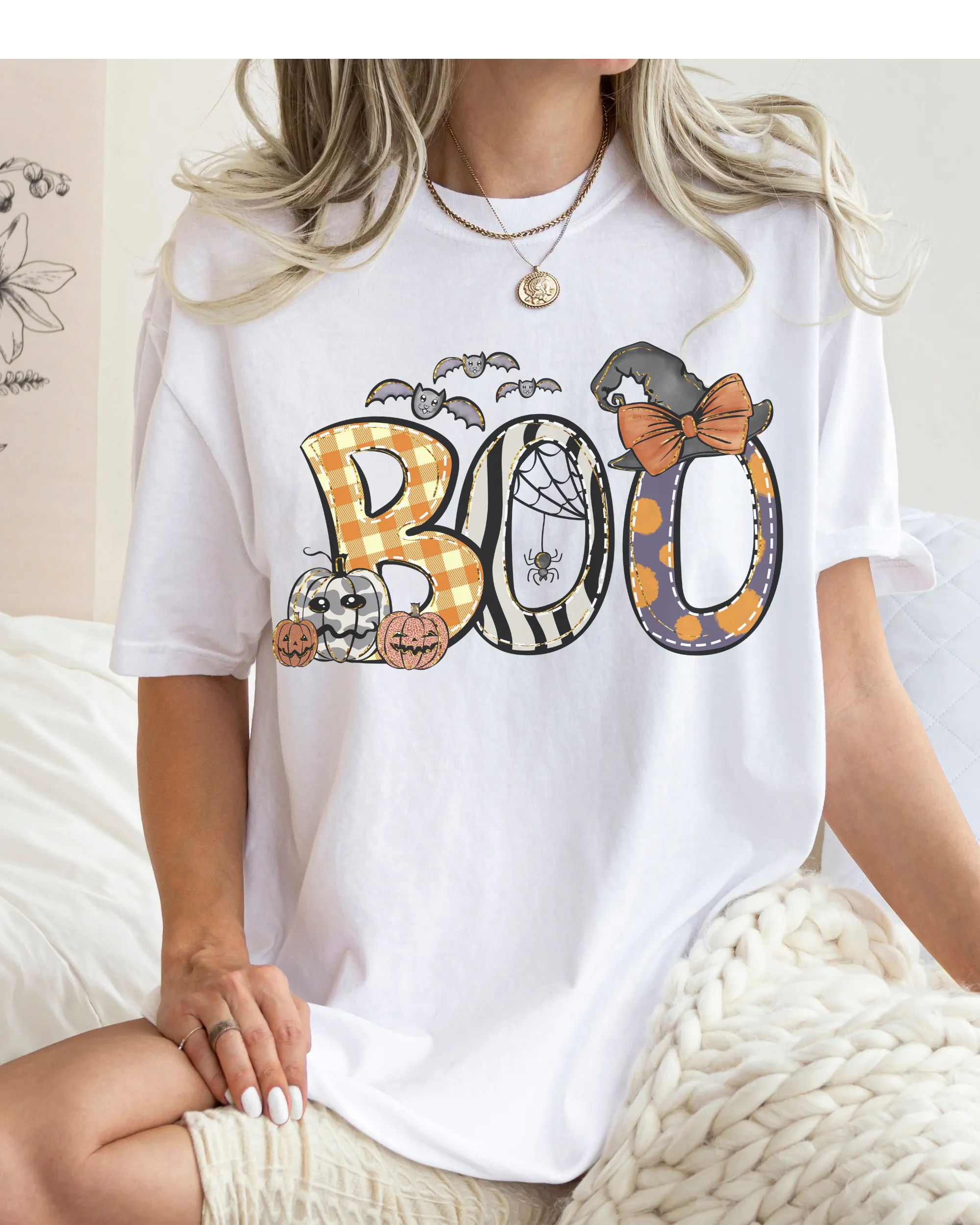 Halloween Boo Comfort Colors® T-Shirt, Women's Cute Halloween Letters Women's T-Shirt