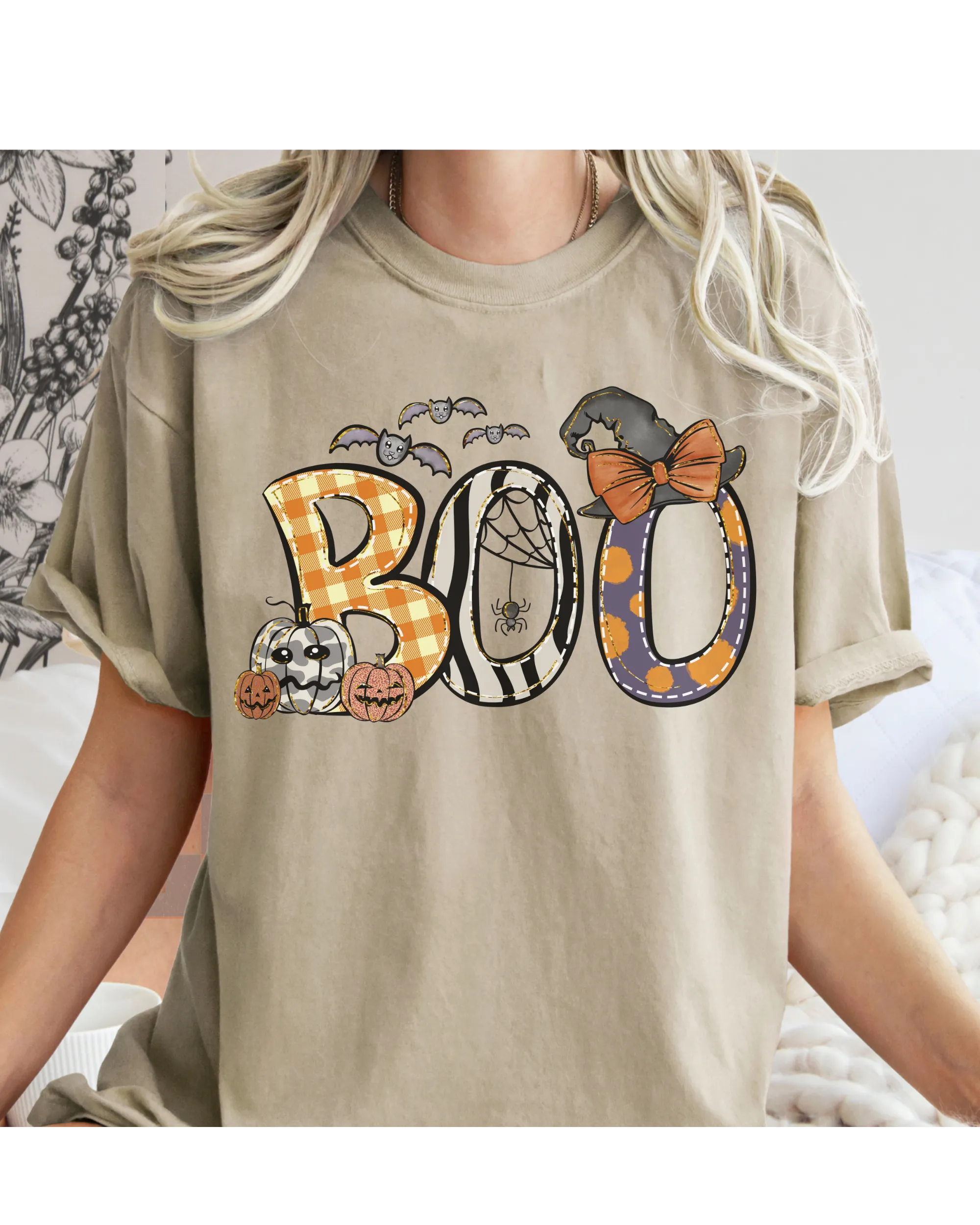 Halloween Boo Comfort Colors® T-Shirt, Women's Cute Halloween Letters Women's T-Shirt