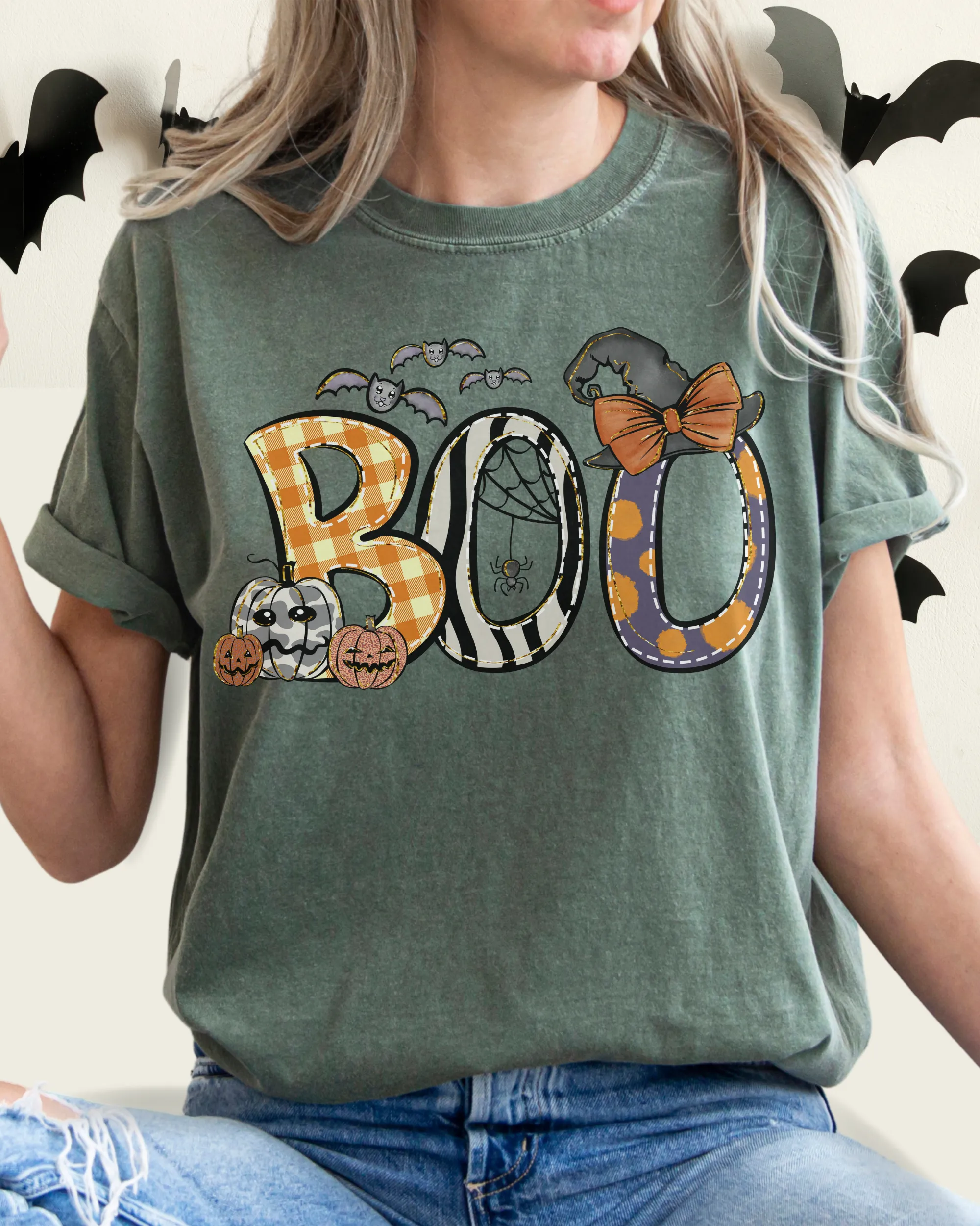 Halloween Boo Comfort Colors® T-Shirt, Women's Cute Halloween Letters Women's T-Shirt