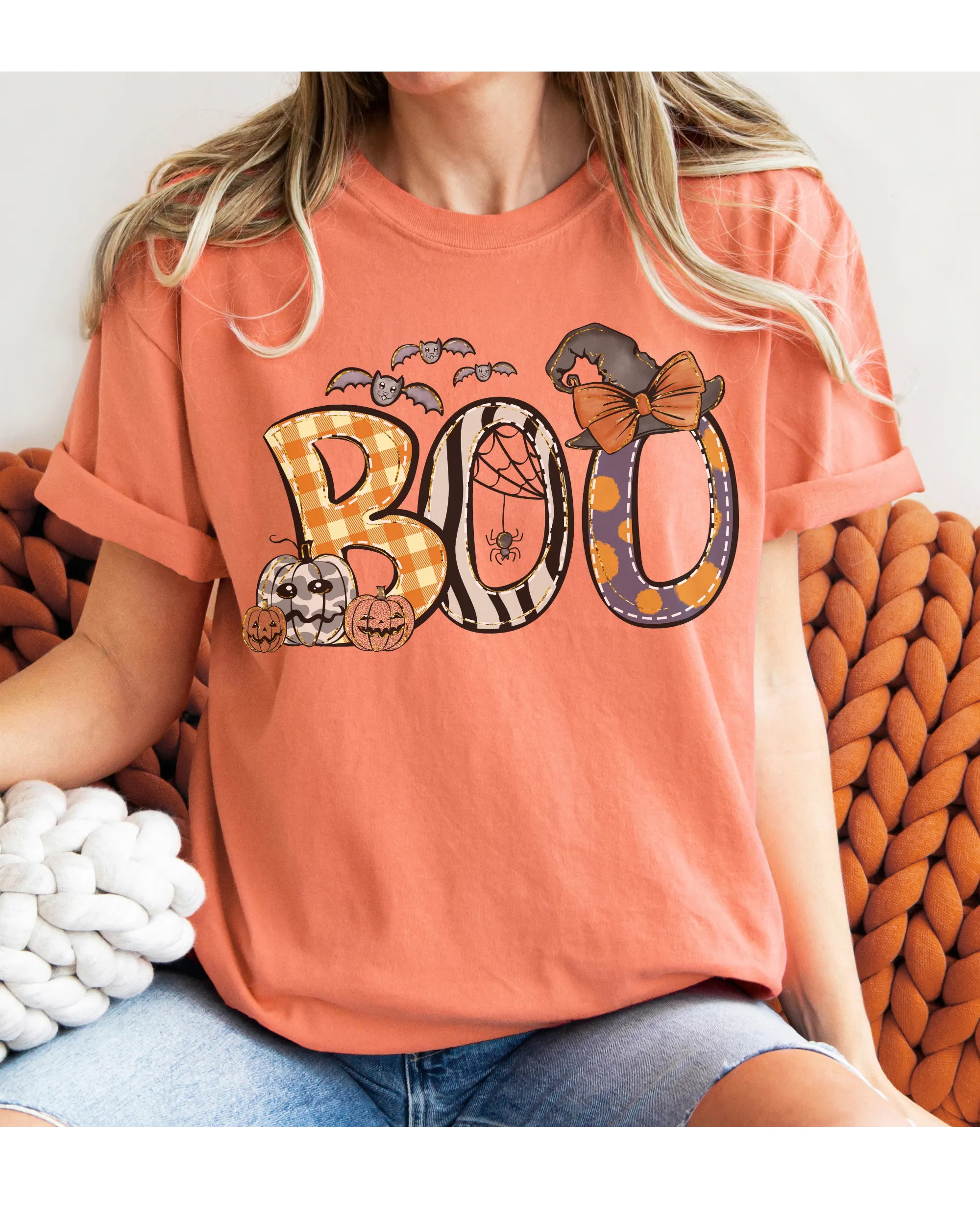 Halloween Boo Comfort Colors® T-Shirt, Women's Cute Halloween Letters Women's T-Shirt