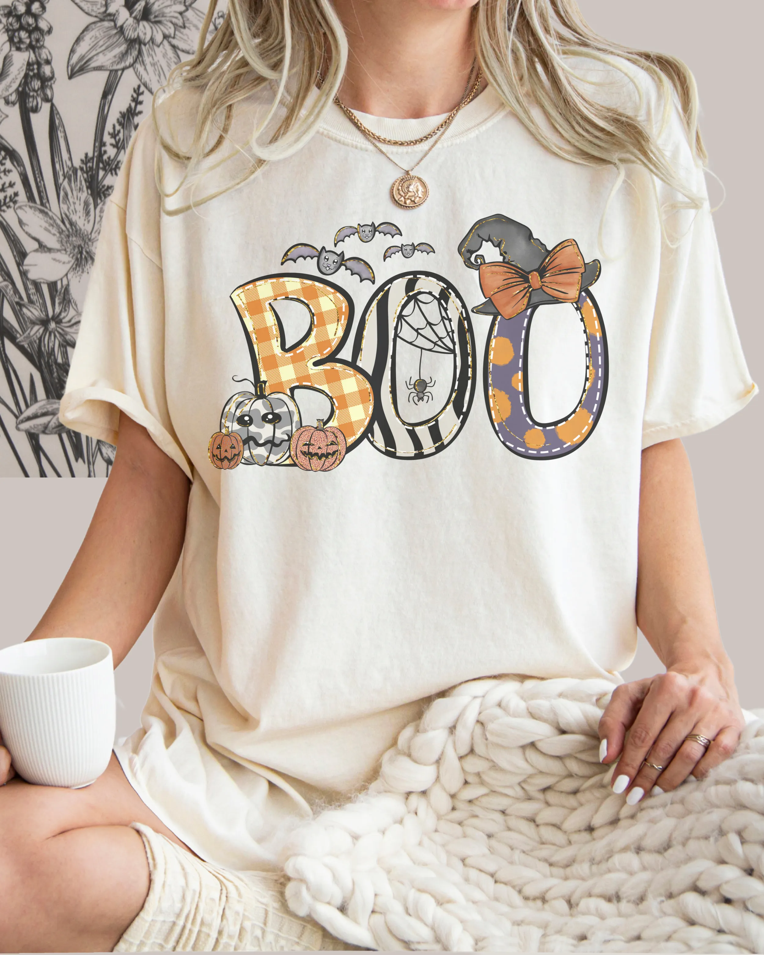 Halloween Boo Comfort Colors® T-Shirt, Women's Cute Halloween Letters Women's T-Shirt