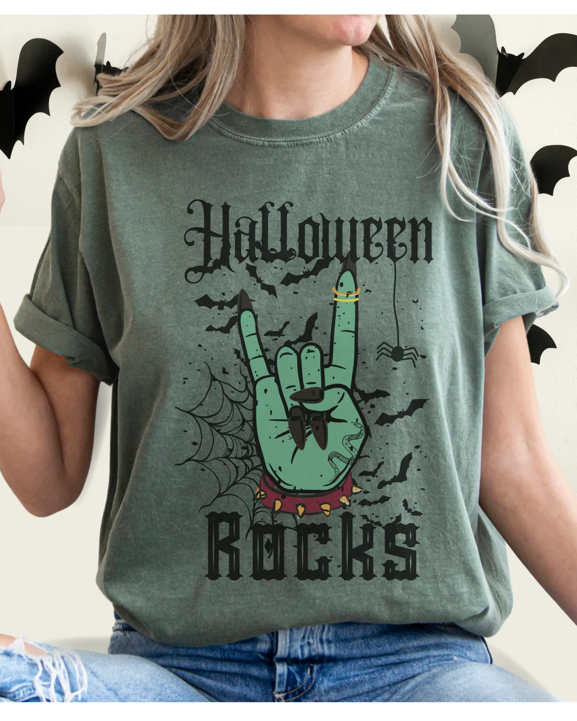 Halloween Rocks Design Comfort Colors® T-Shirt, Women's Retro Funny Design T-Shirt