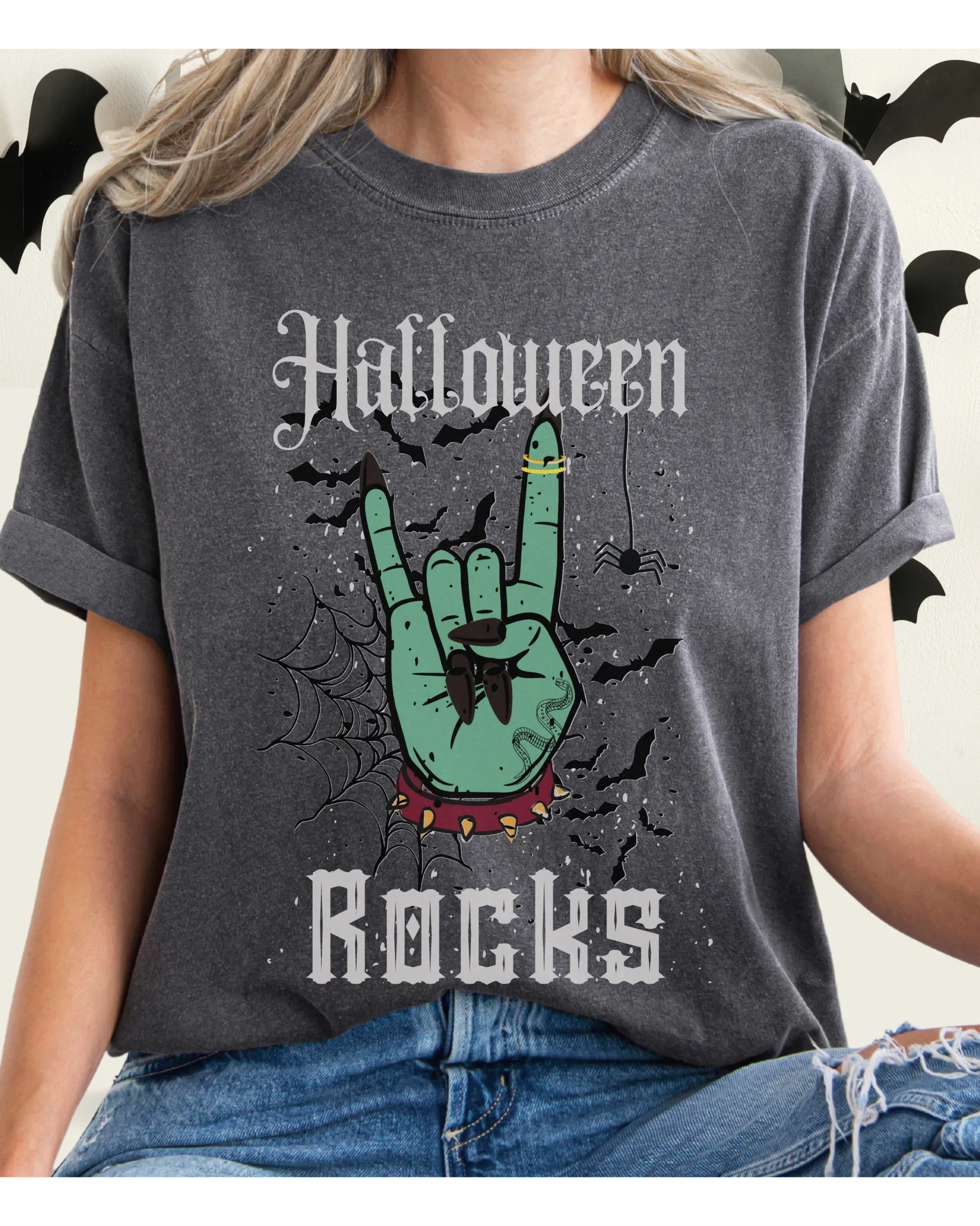 Halloween Rocks Design Comfort Colors® T-Shirt, Women's Retro Funny Design T-Shirt