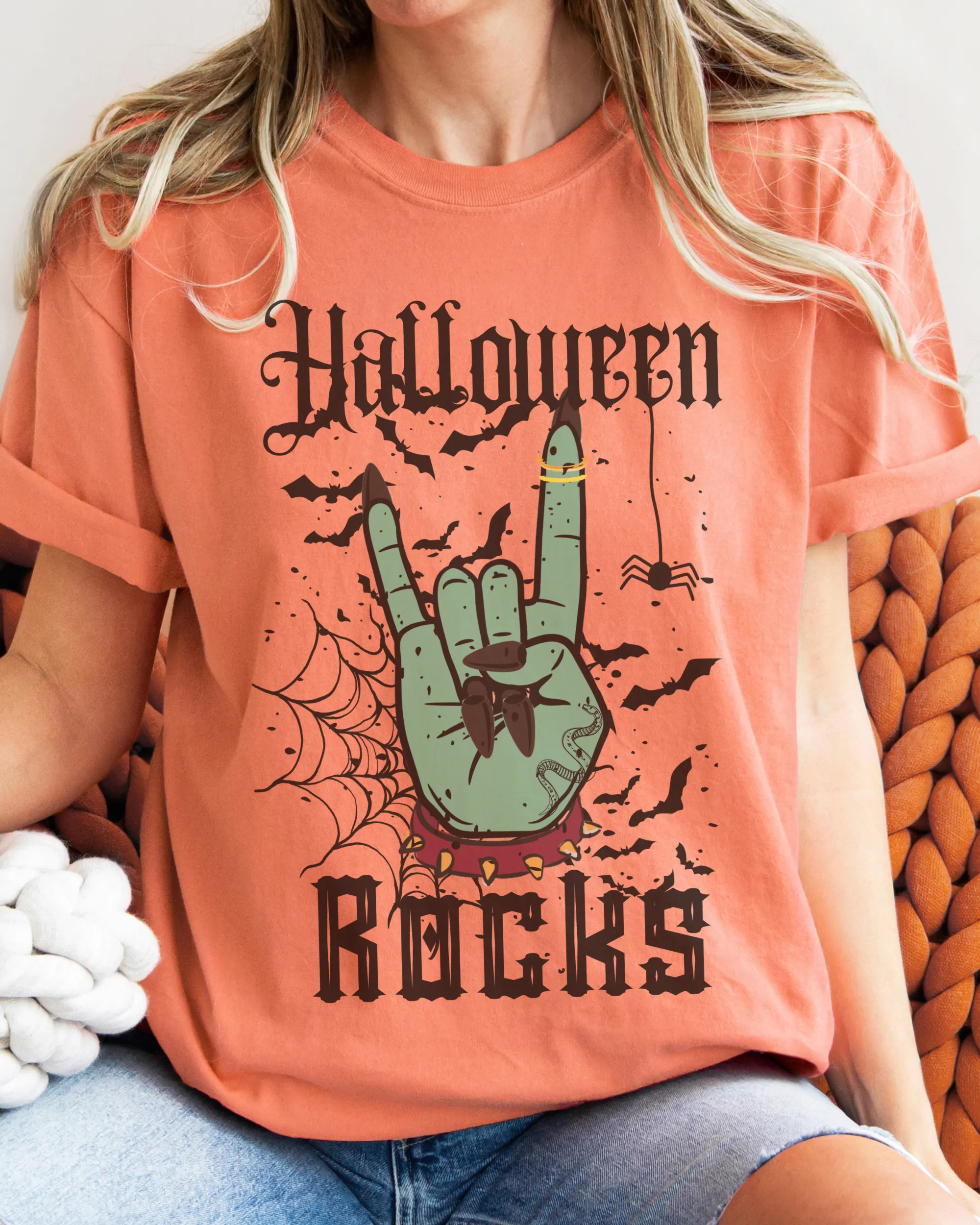 Halloween Rocks Design Comfort Colors® T-Shirt, Women's Retro Funny Design T-Shirt