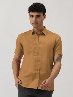 Harvey - Pure Linen Half Sleeve Shirt - Mustard Brown