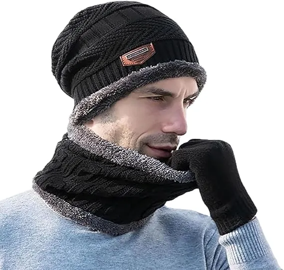 Head & Neck Cap Beanies Combo – woolen winter beanie cap with neck warmer muffler for men and women