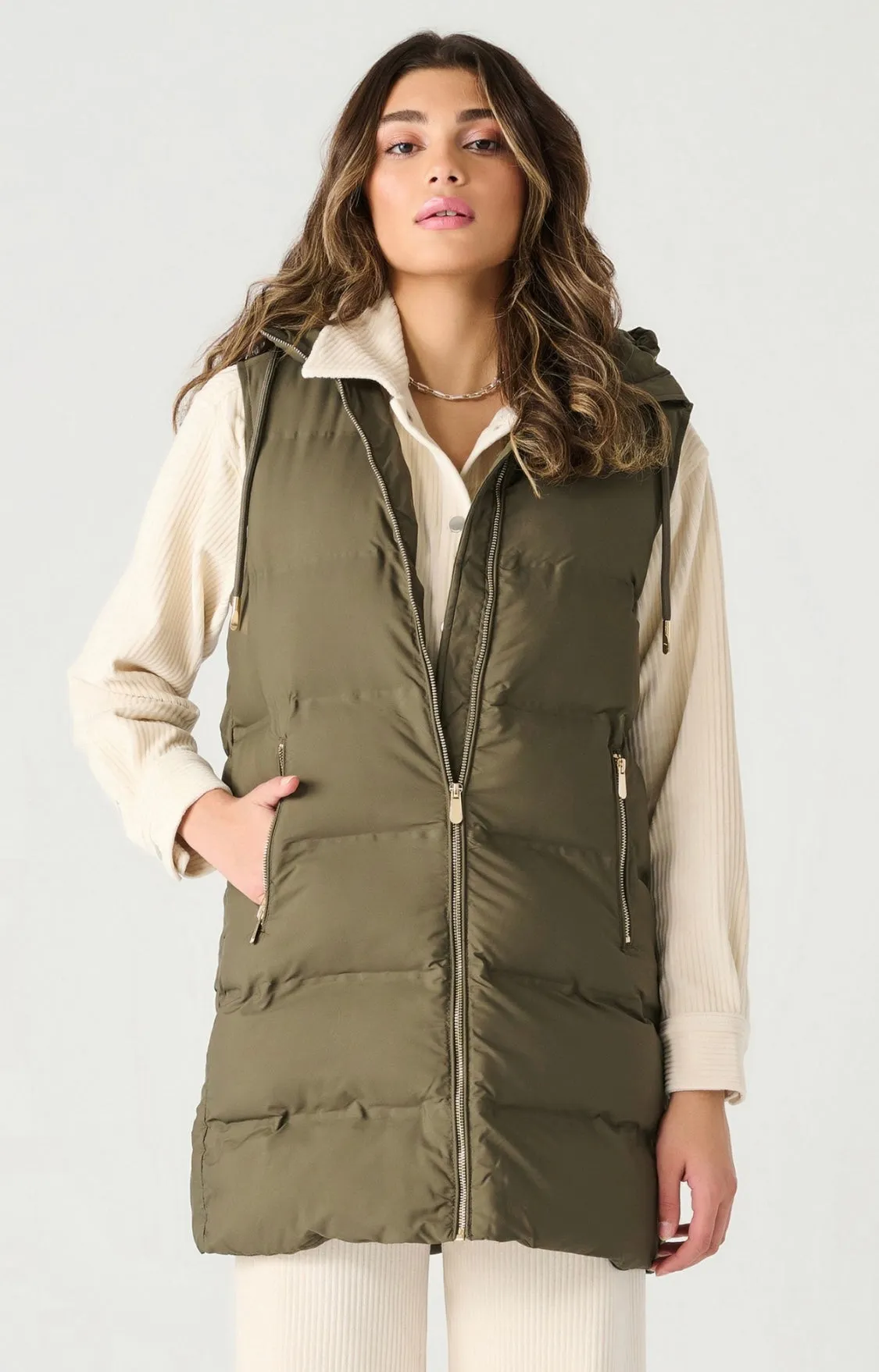 Hooded Puffer Vest From Dex Green