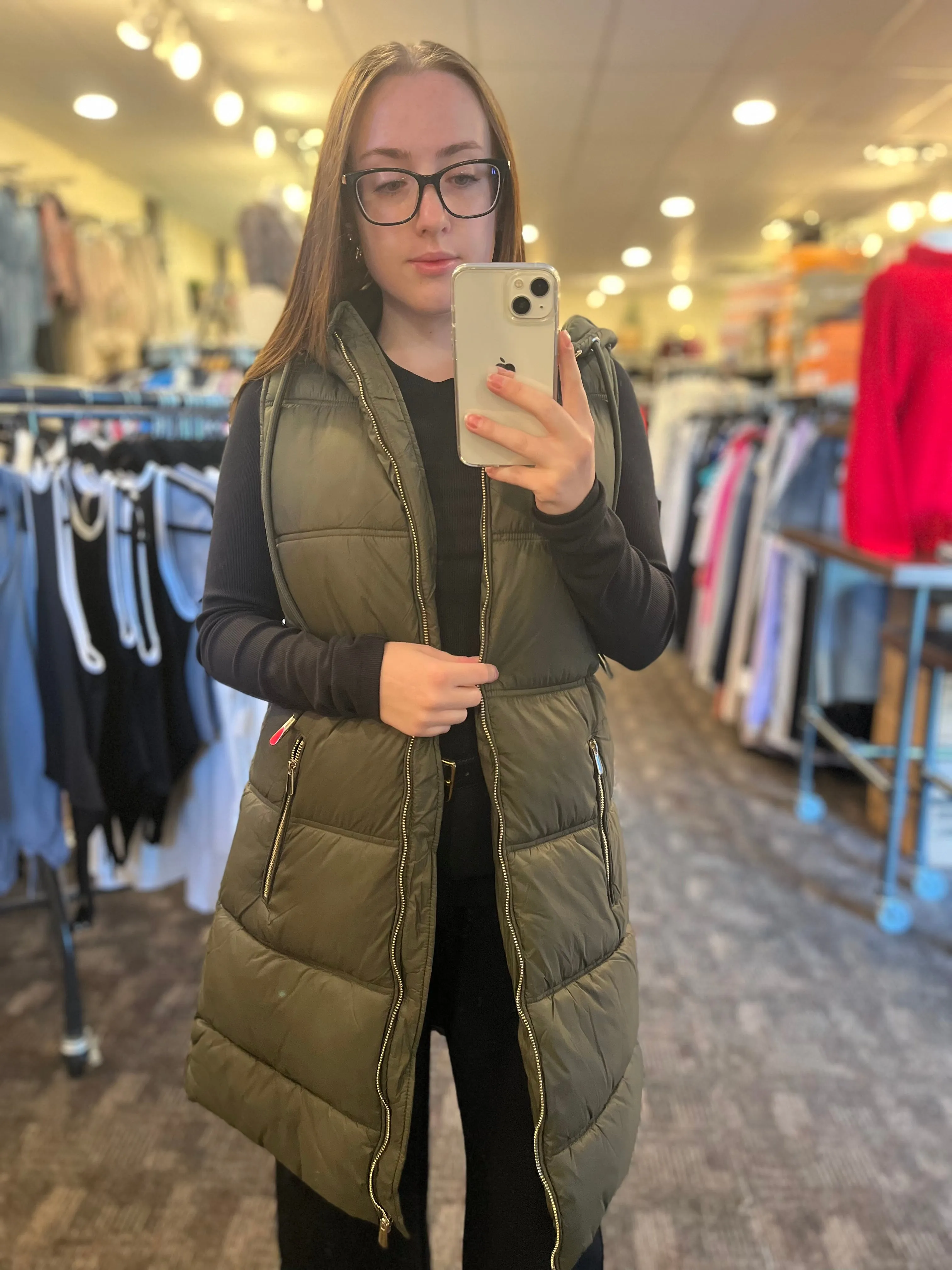 Hooded Puffer Vest From Dex Green