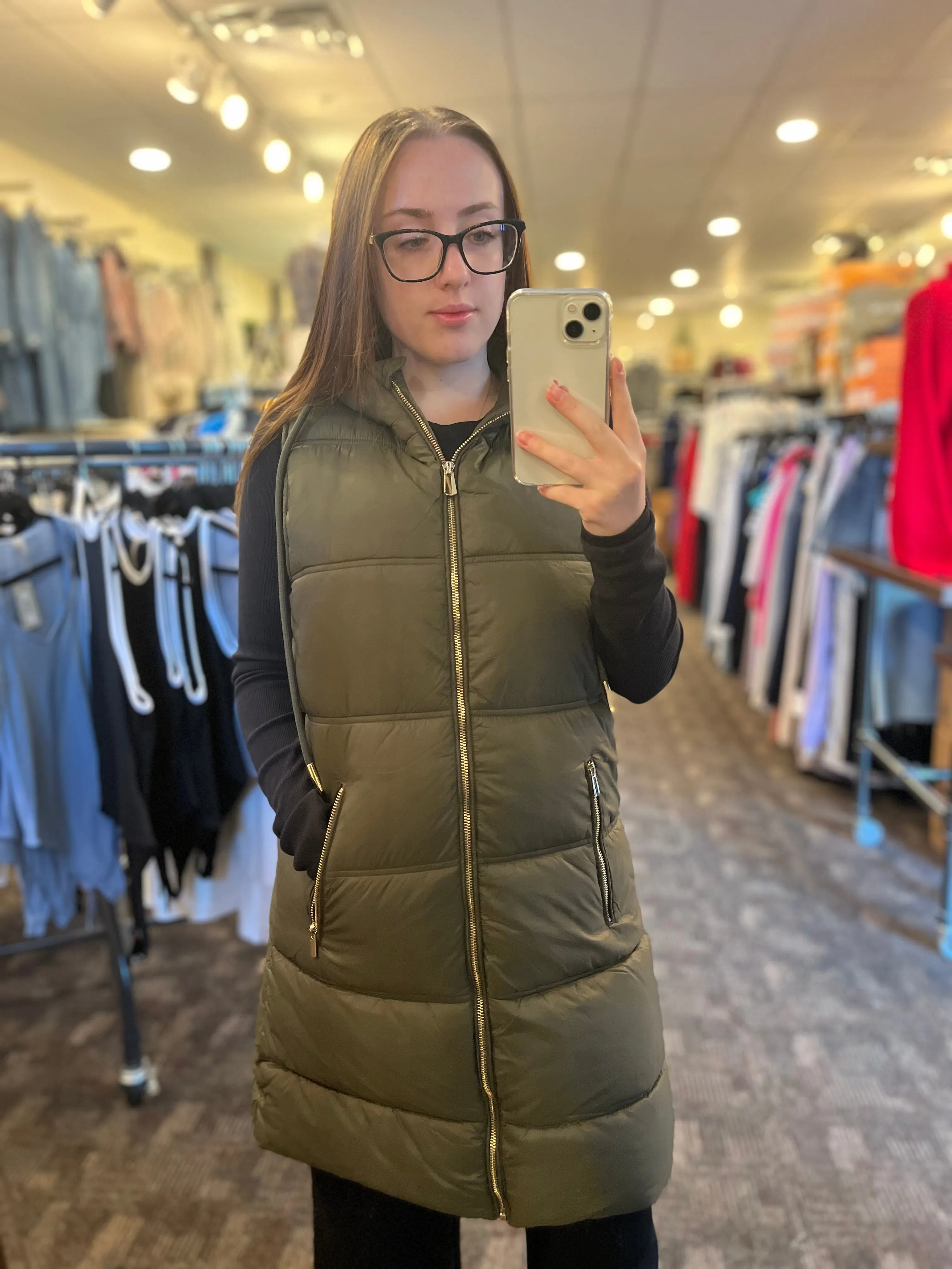 Hooded Puffer Vest From Dex Green