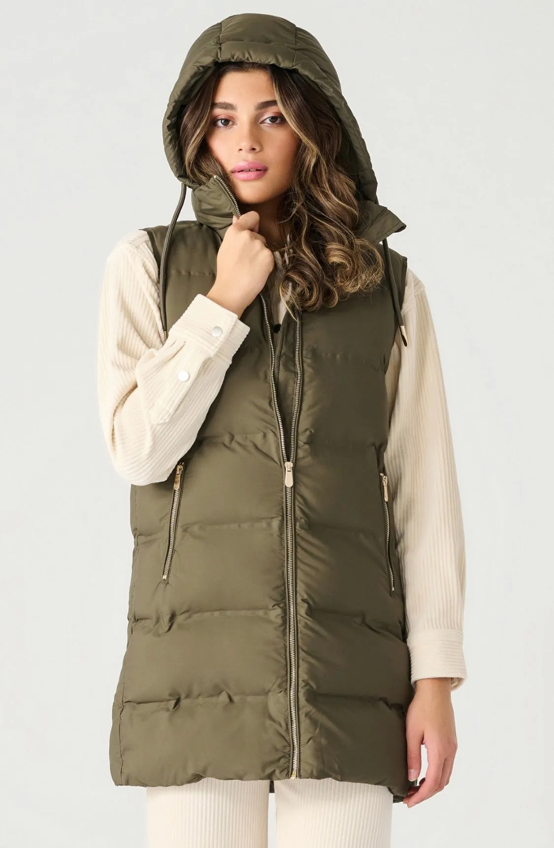 Hooded Puffer Vest From Dex Green