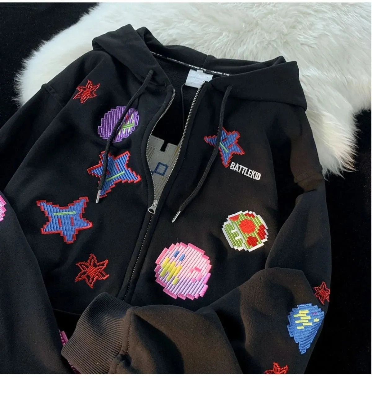 Ilooove 90s Streetwear 2024 New Kawaii Zip Up Hoodie Women Y2K Oversized Harajuku Star Patchwork Sweatshirt Man Anime Hoodie Jacket Coat Streetwear