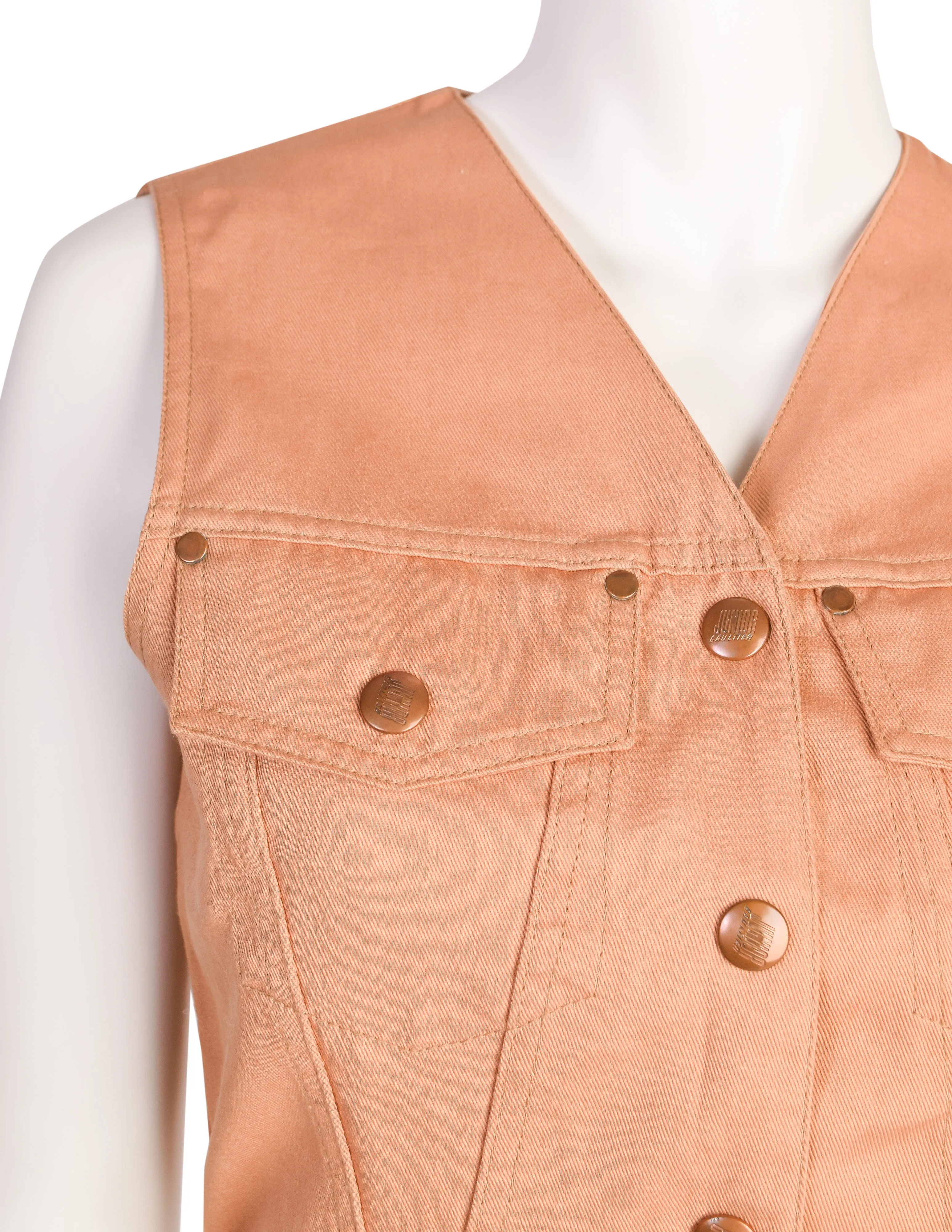 Jean Paul Gaultier Vintage SS 1990 'Junior Gaultier' Light Brown Cropped Denim Vest with Attached Tank