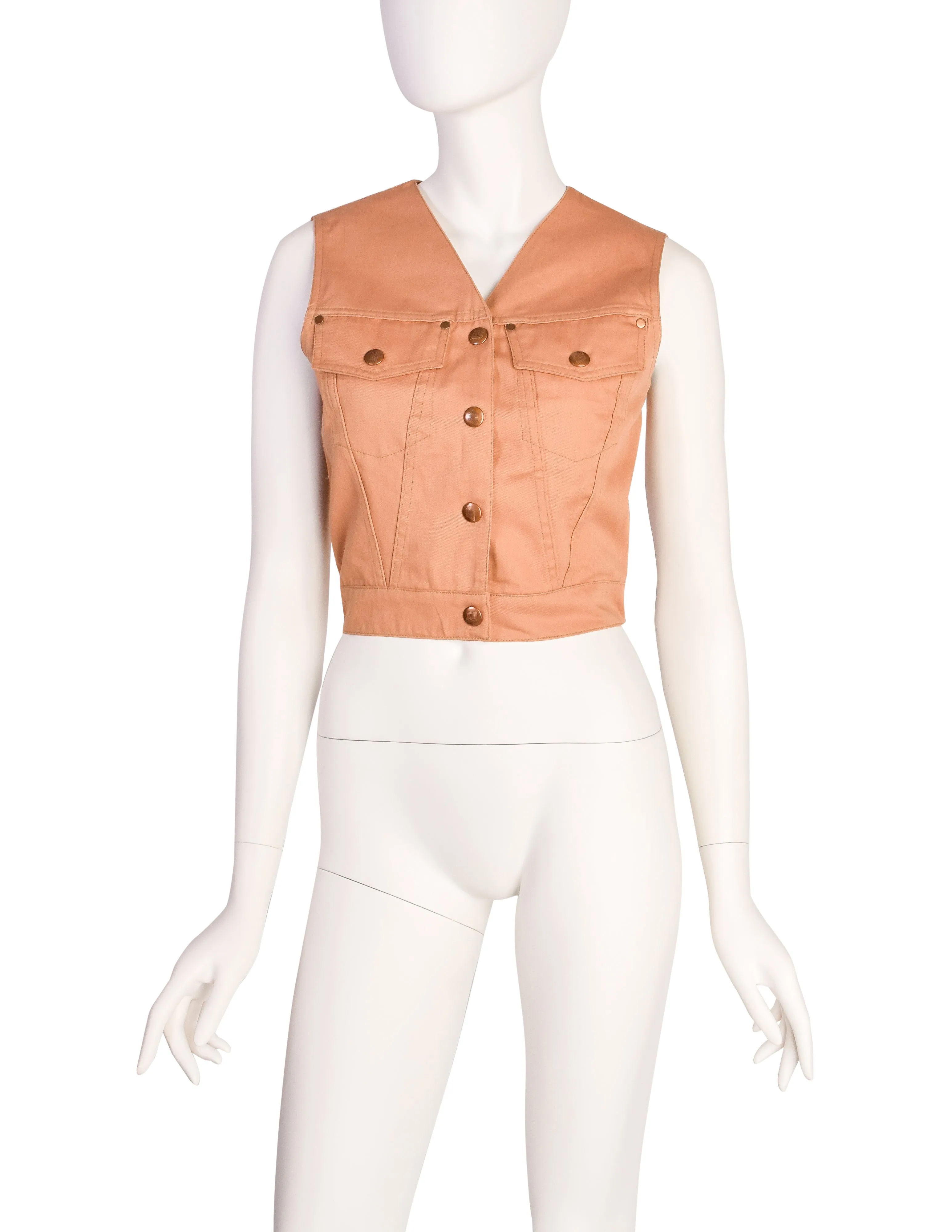 Jean Paul Gaultier Vintage SS 1990 'Junior Gaultier' Light Brown Cropped Denim Vest with Attached Tank