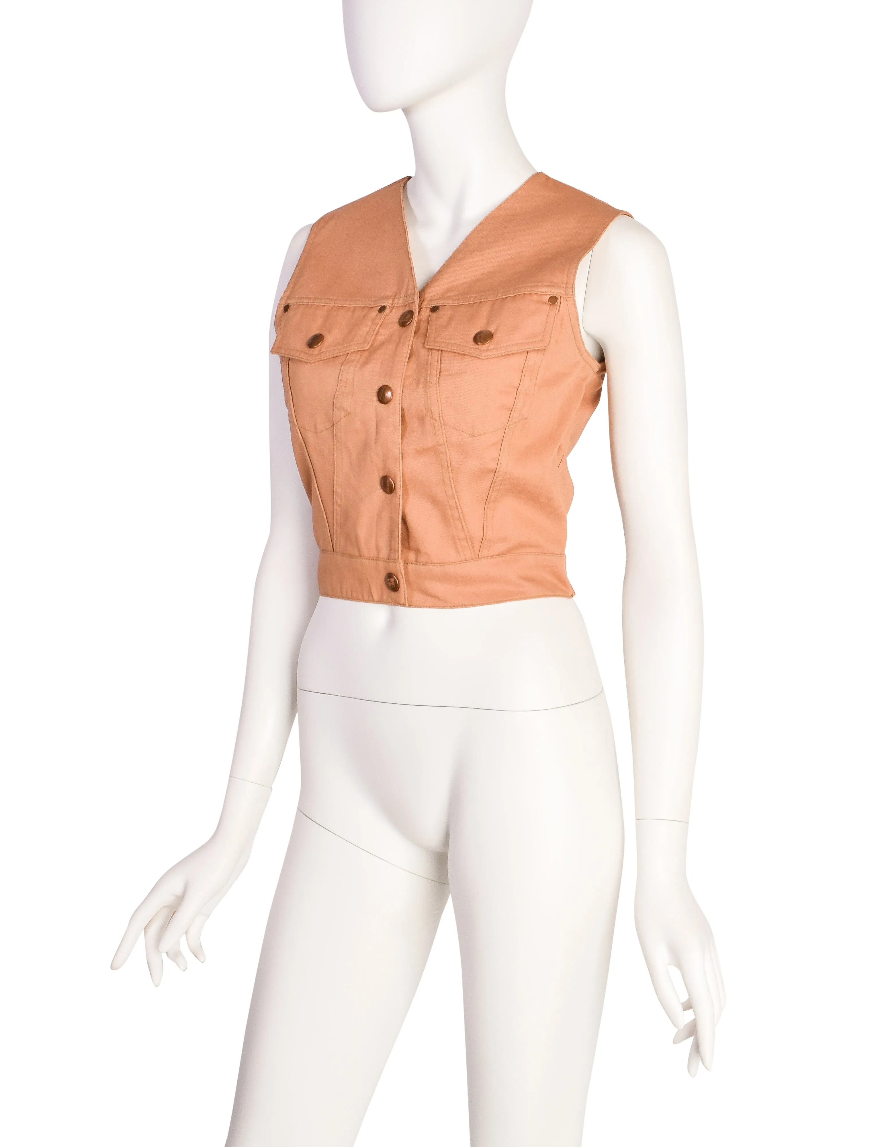 Jean Paul Gaultier Vintage SS 1990 'Junior Gaultier' Light Brown Cropped Denim Vest with Attached Tank