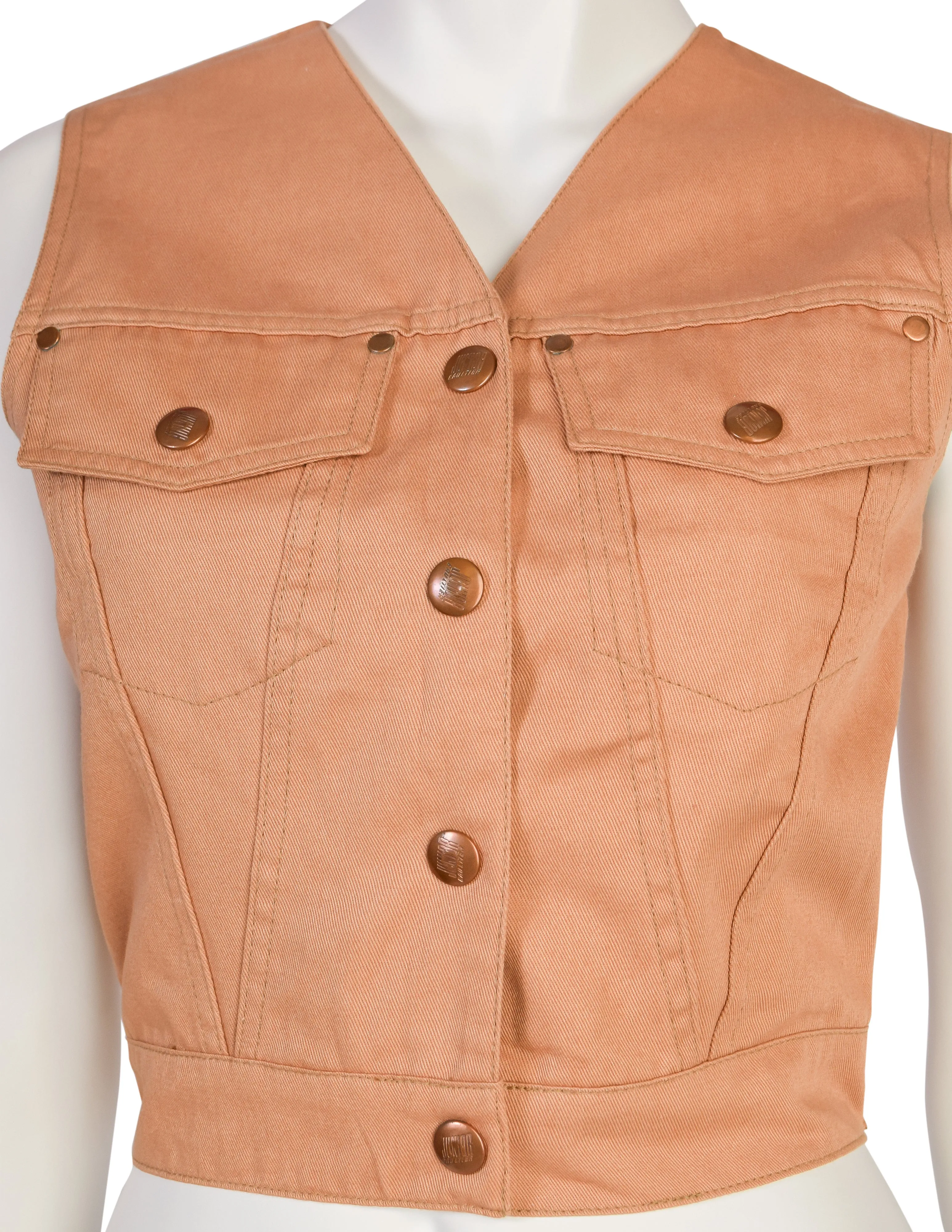 Jean Paul Gaultier Vintage SS 1990 'Junior Gaultier' Light Brown Cropped Denim Vest with Attached Tank