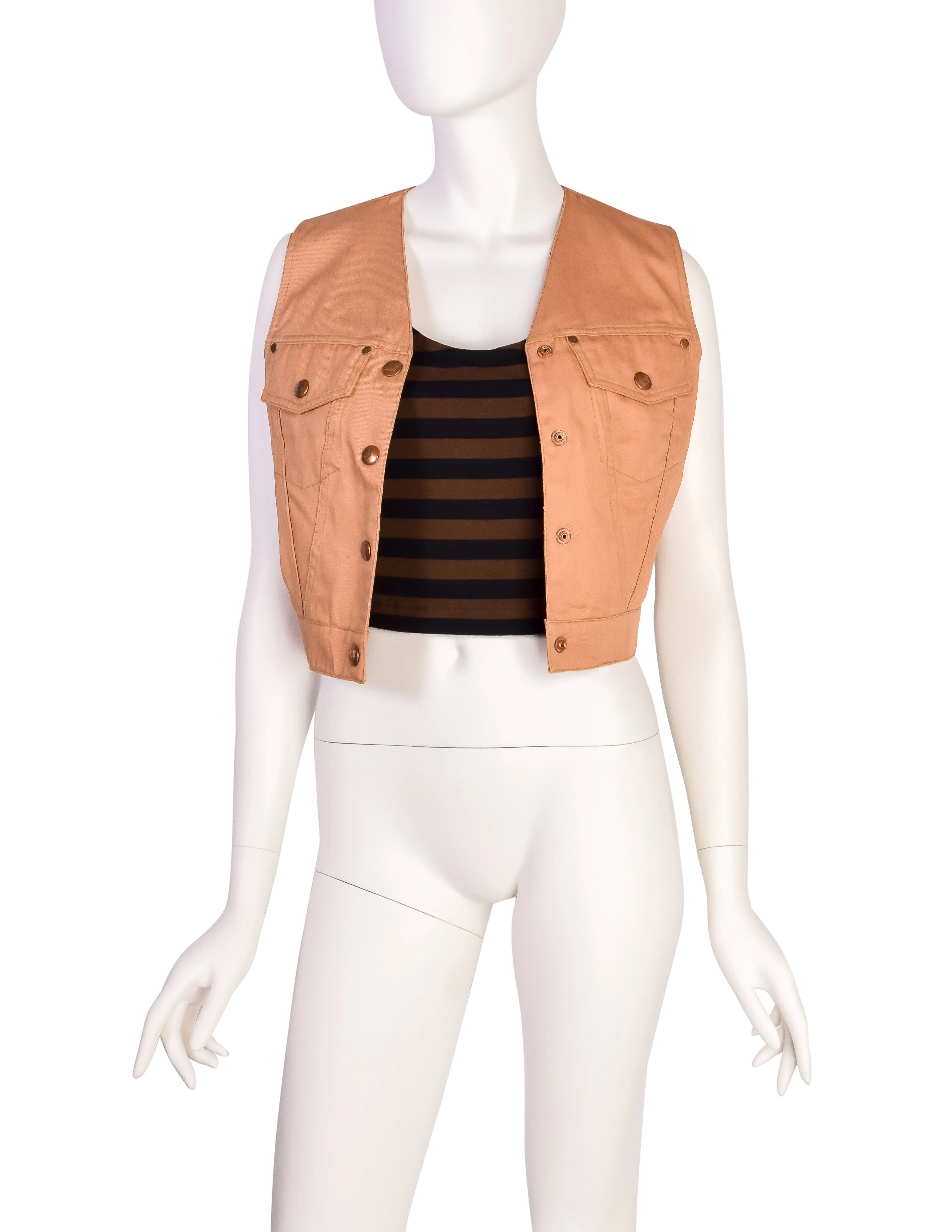 Jean Paul Gaultier Vintage SS 1990 'Junior Gaultier' Light Brown Cropped Denim Vest with Attached Tank