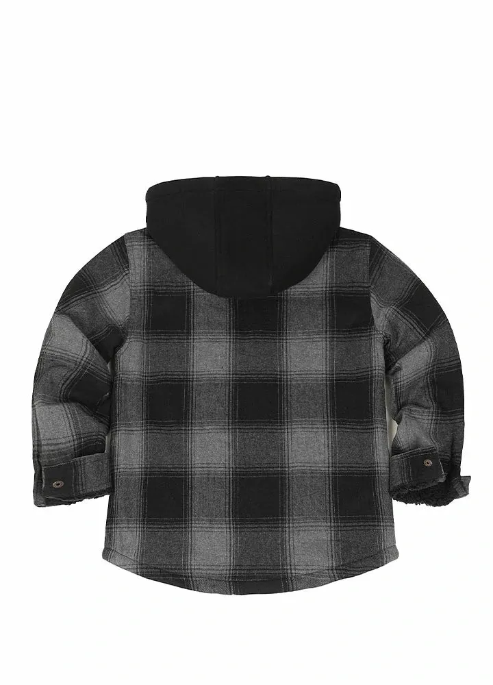 Kids Sherpa-Lined Zip Up Flannel Shirt,Hooded Plaid