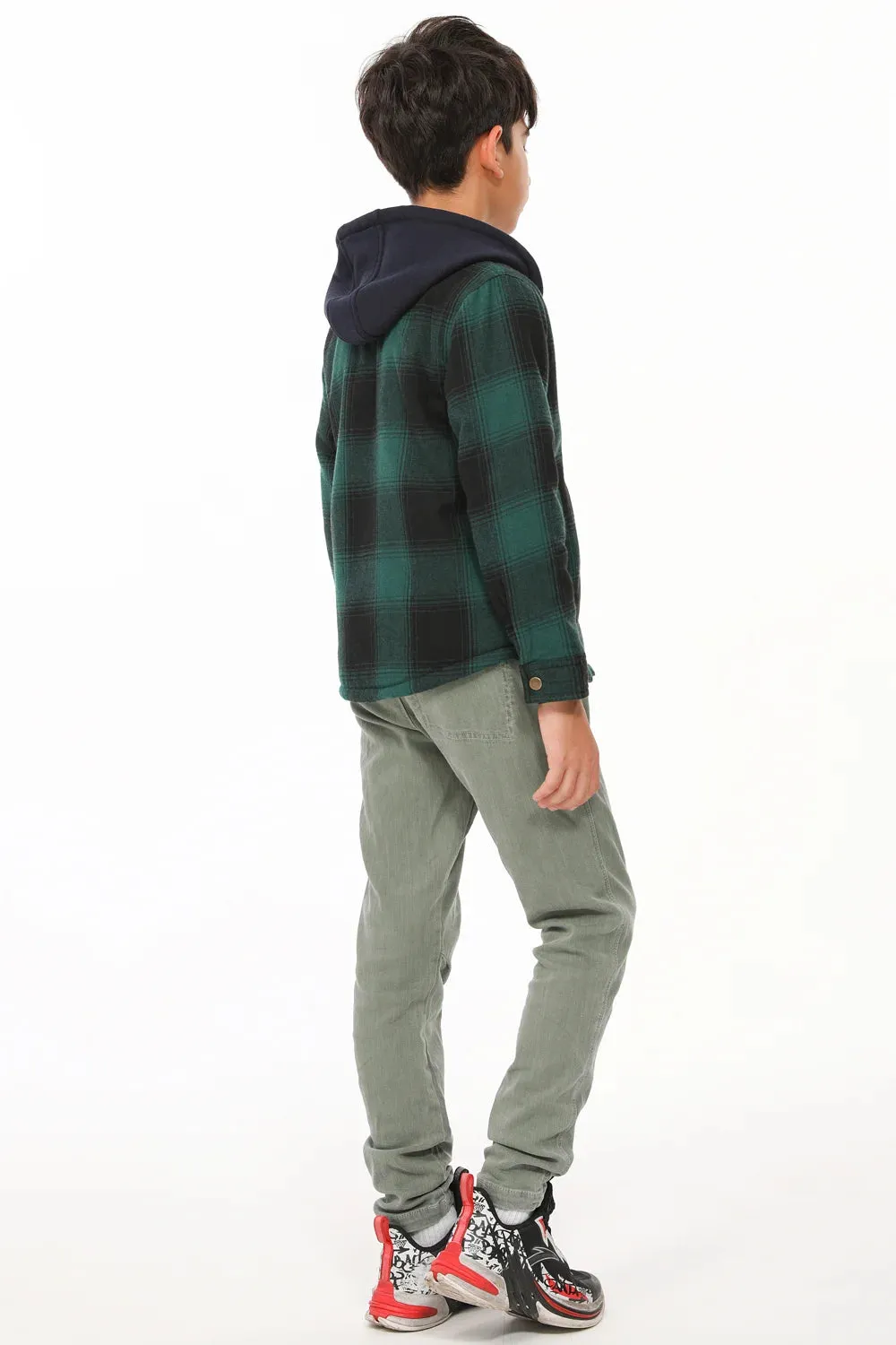 Kids Sherpa-Lined Zip Up Flannel Shirt,Hooded Plaid