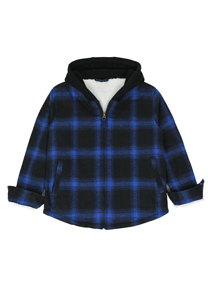 Kids Sherpa-Lined Zip Up Flannel Shirt,Hooded Plaid