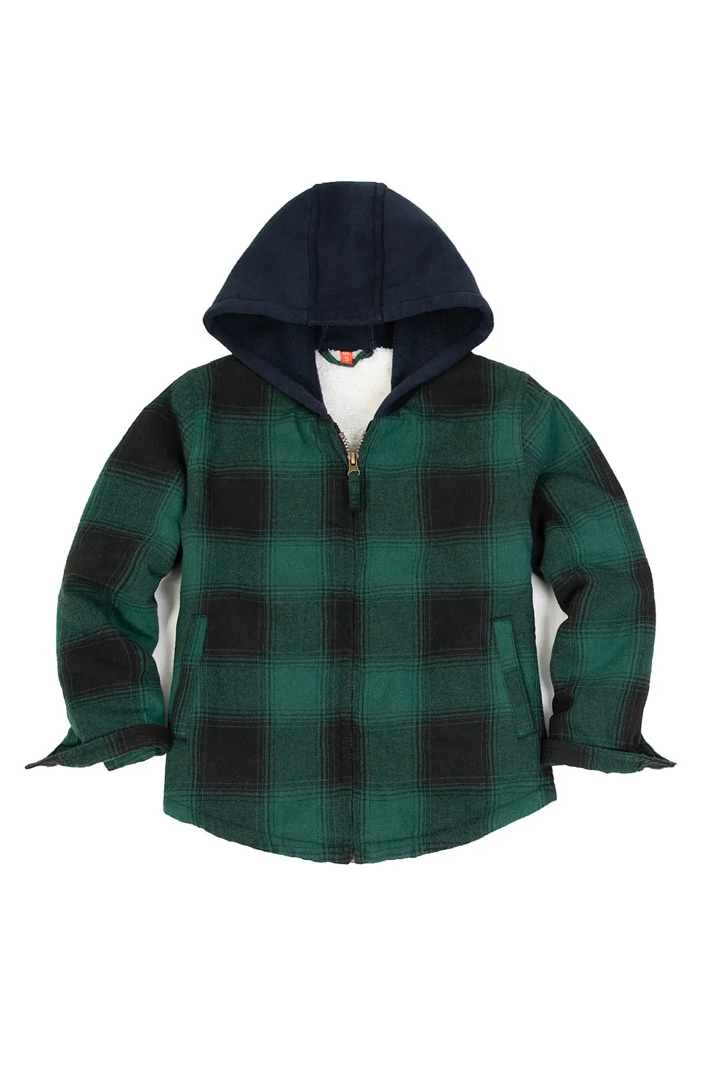 Kids Sherpa-Lined Zip Up Flannel Shirt,Hooded Plaid