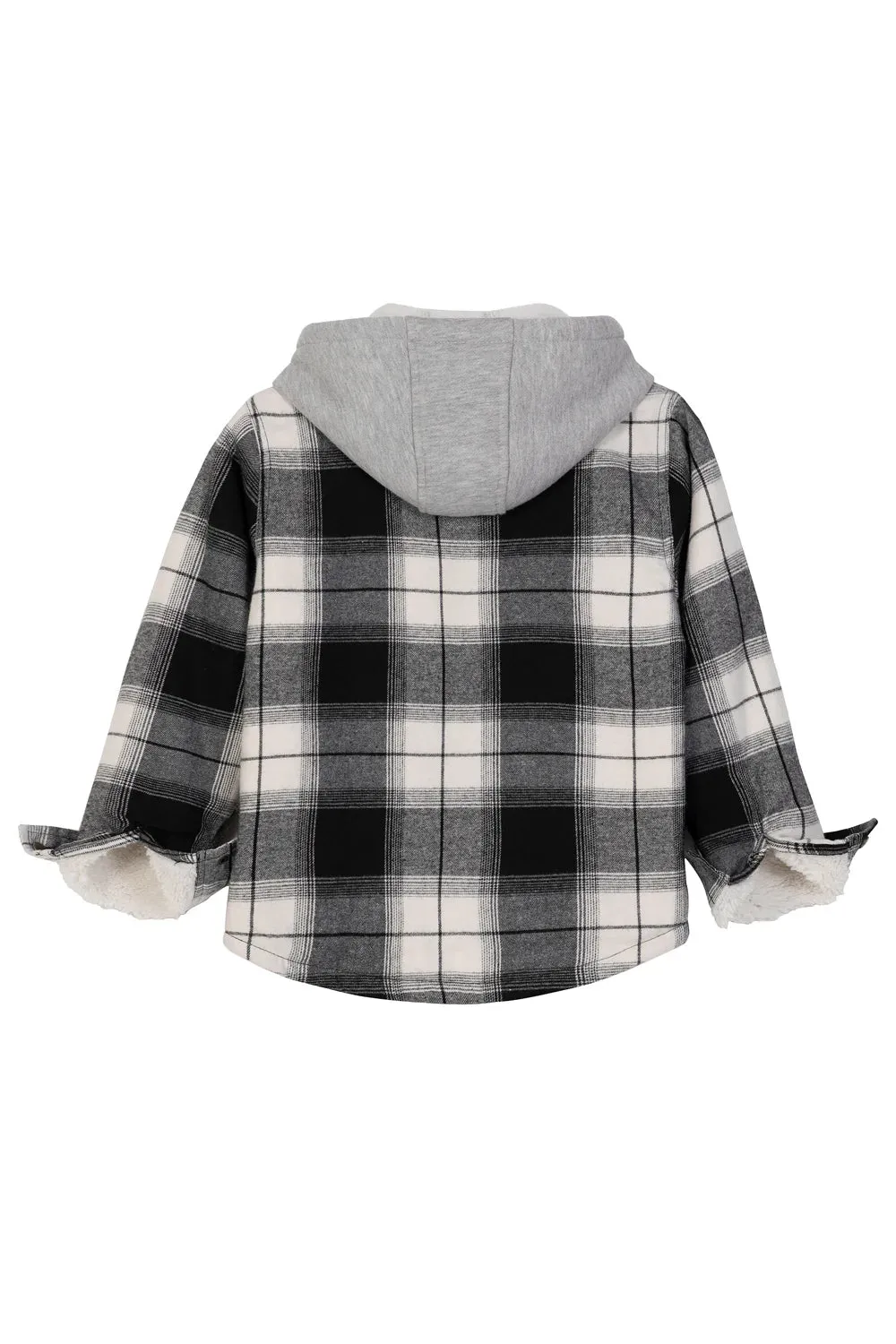 Kids Sherpa-Lined Zip Up Flannel Shirt,Hooded Plaid