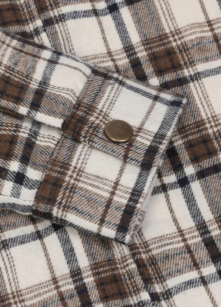 Kids Sherpa-Lined Zip Up Flannel Shirt,Hooded Plaid