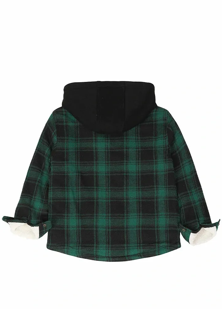 Kids Sherpa-Lined Zip Up Flannel Shirt,Hooded Plaid