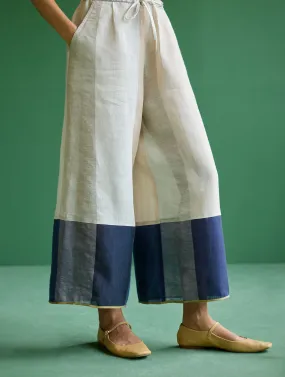 Kio Color-Blocked Linen Pant- Ivory