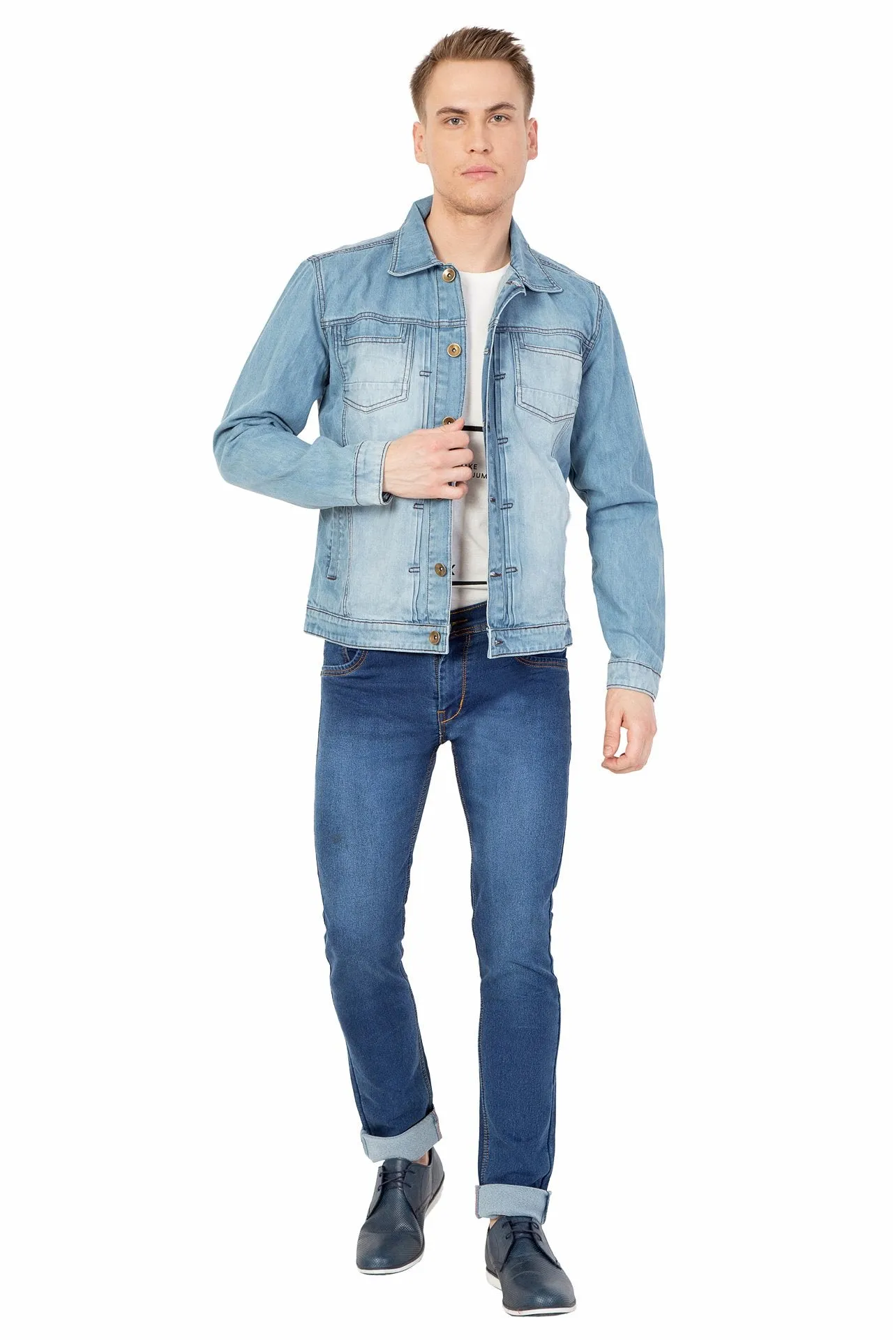 Krossstitch Full Sleeve Men's Denim Light Blue Jacket with Button Clouser