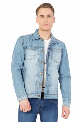 Krossstitch Full Sleeve Men's Denim Light Blue Jacket with Button Clouser