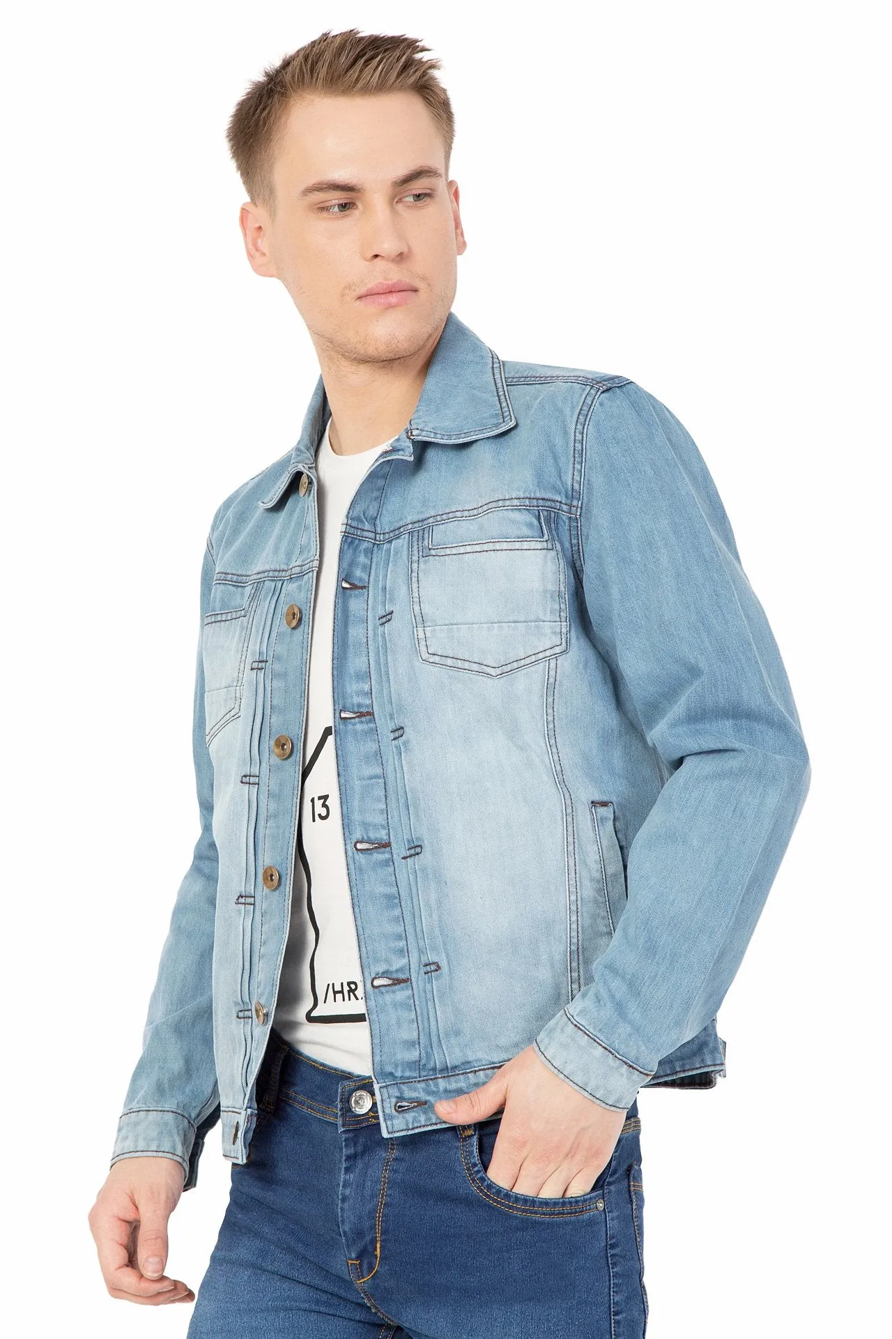 Krossstitch Full Sleeve Men's Denim Light Blue Jacket with Button Clouser