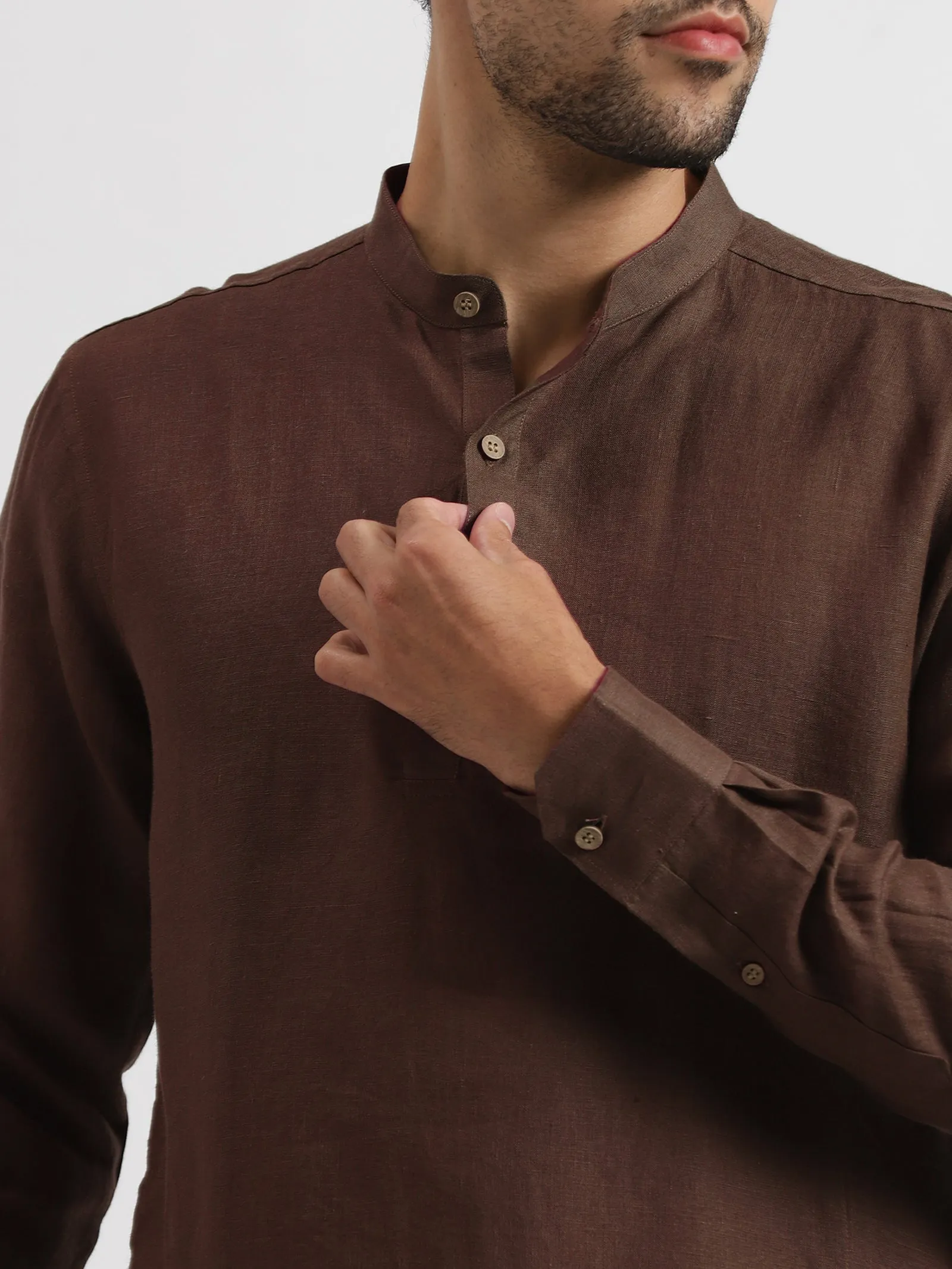 Kurta Sets - Parker Pure Linen Short Kurta | Coffee Brown