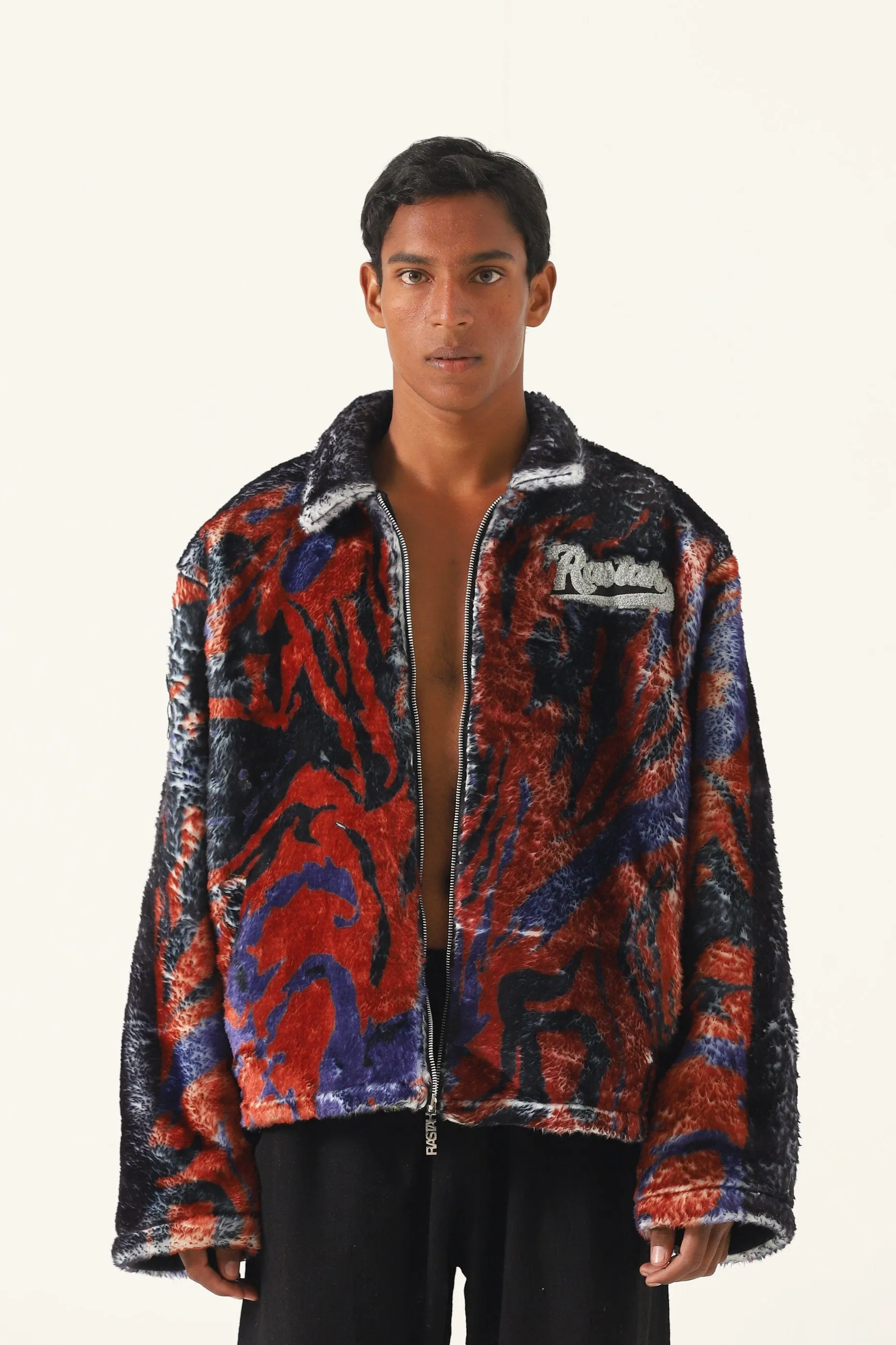 lahori nights" printed sherpa jacket