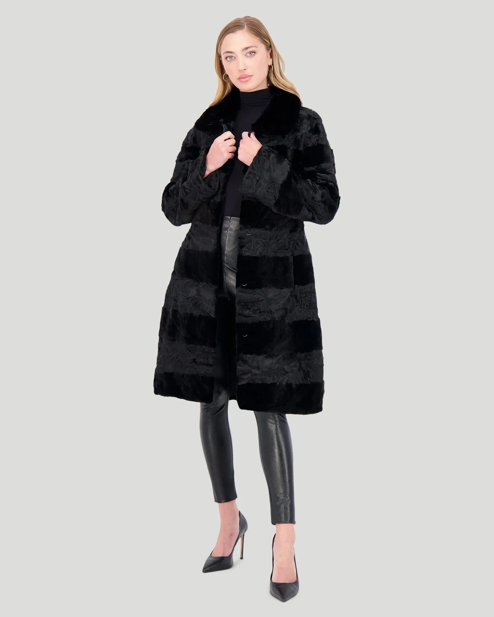 Lamb Short Coat with Mink Sections