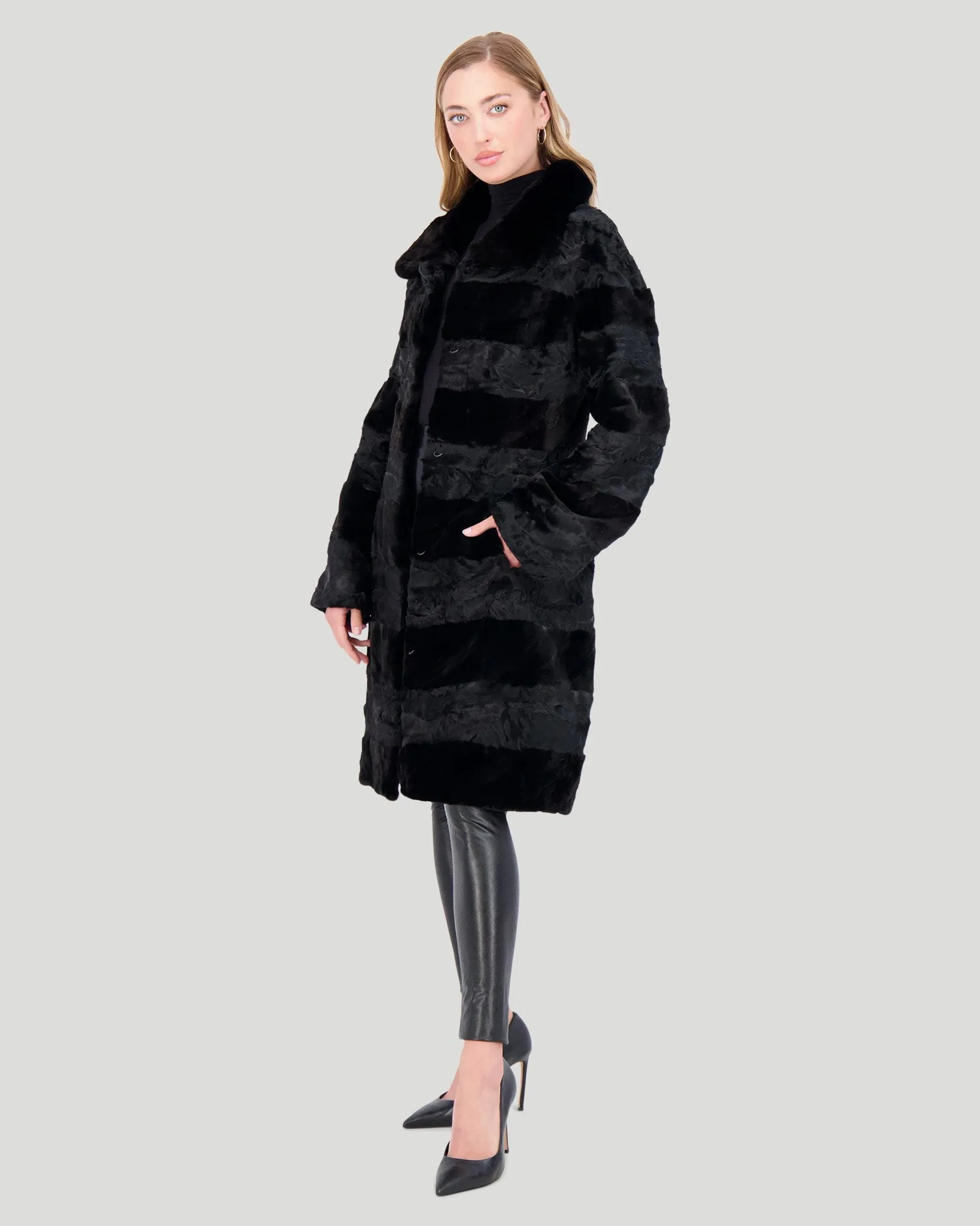 Lamb Short Coat with Mink Sections