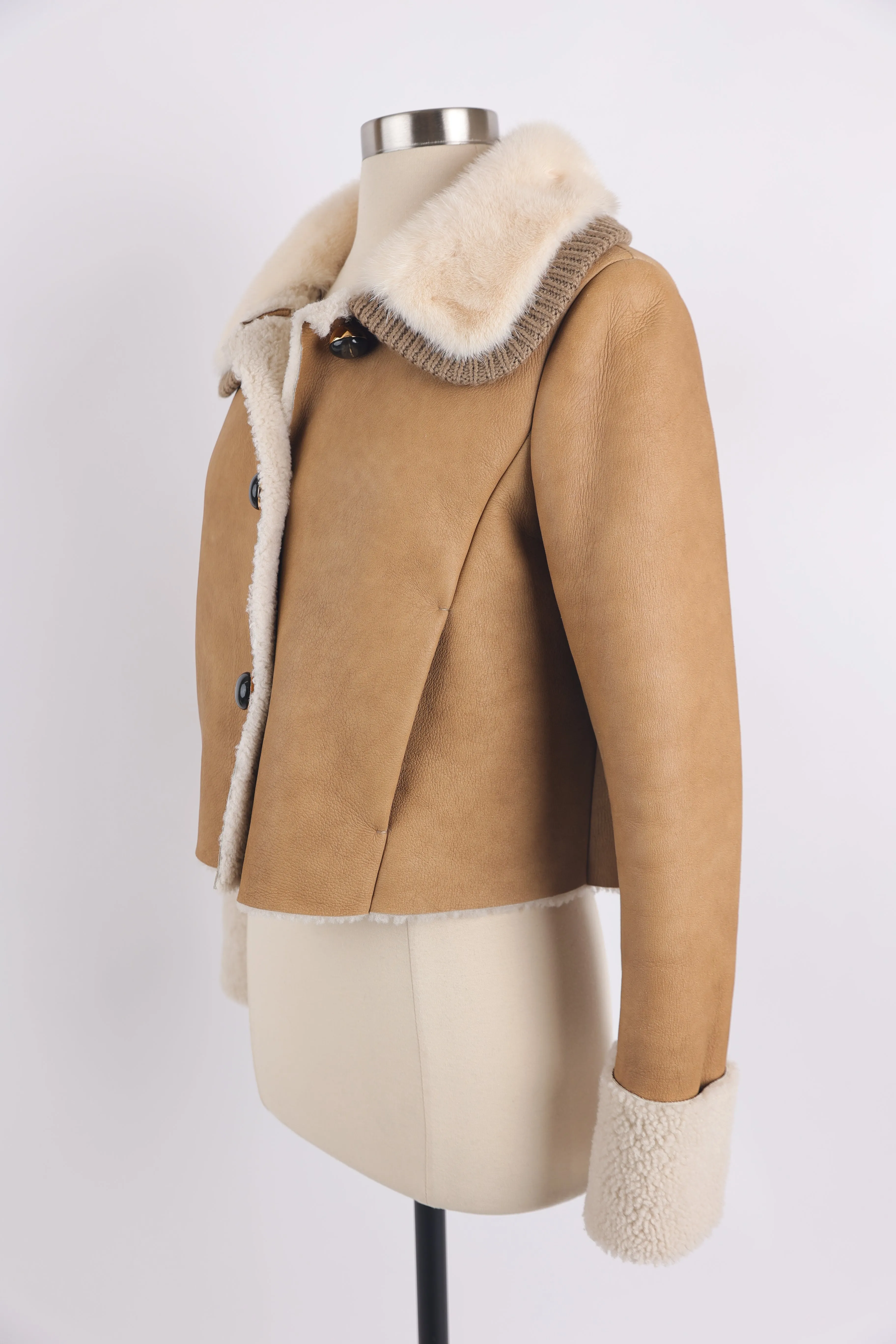 Leather Shearling Jacket W/ Mink Fur Collar