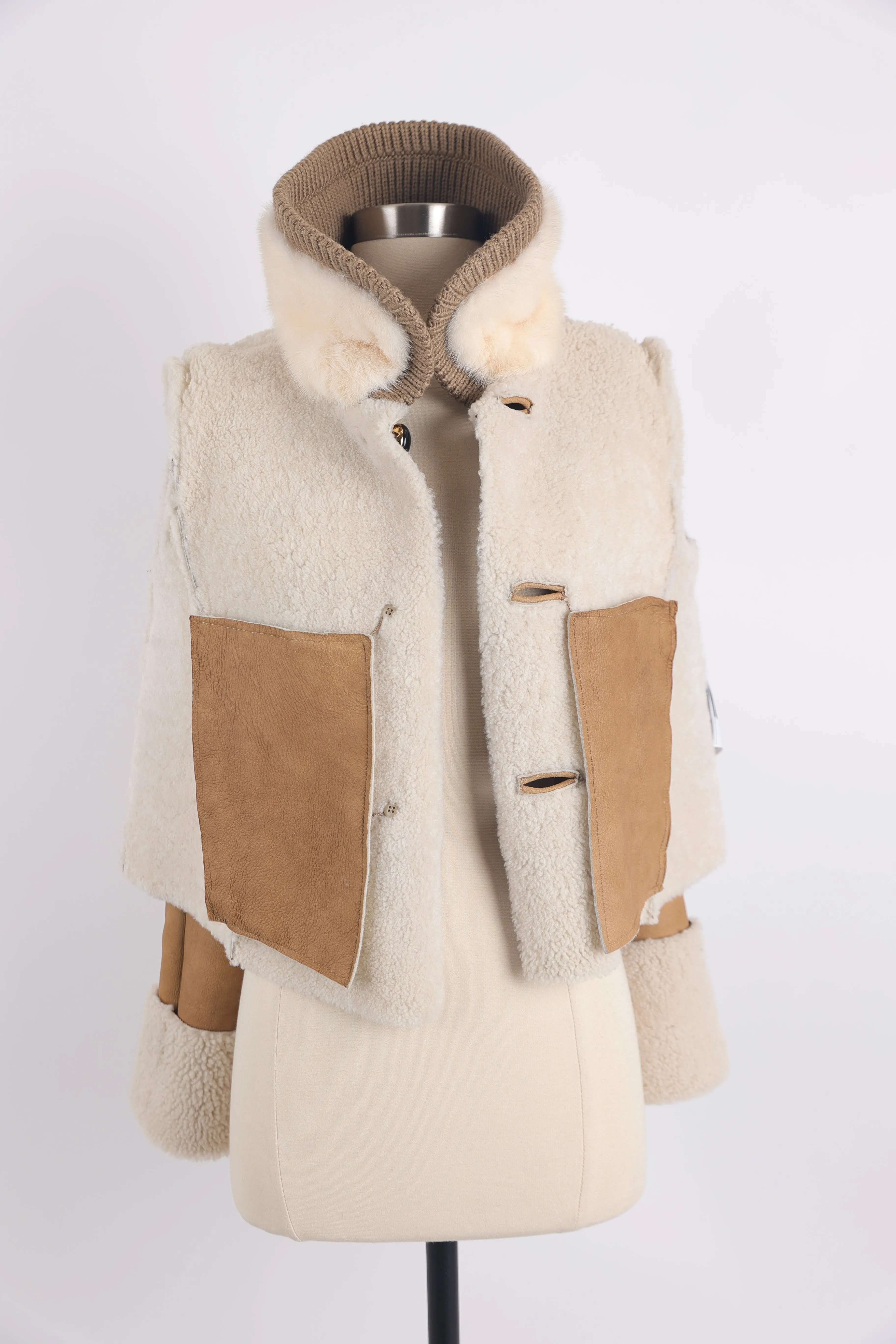 Leather Shearling Jacket W/ Mink Fur Collar