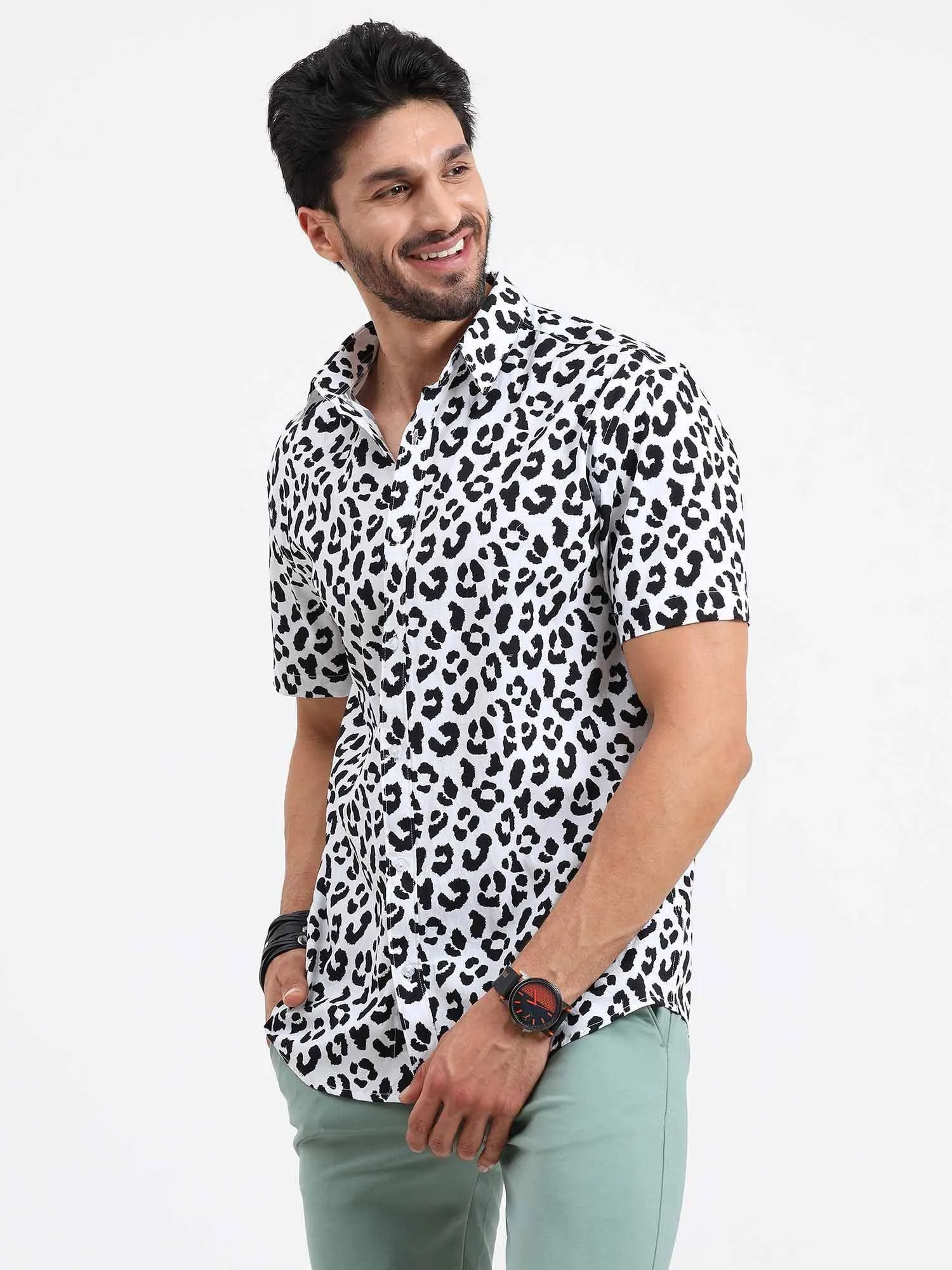 Leopard Print Half Sleeve Shirt